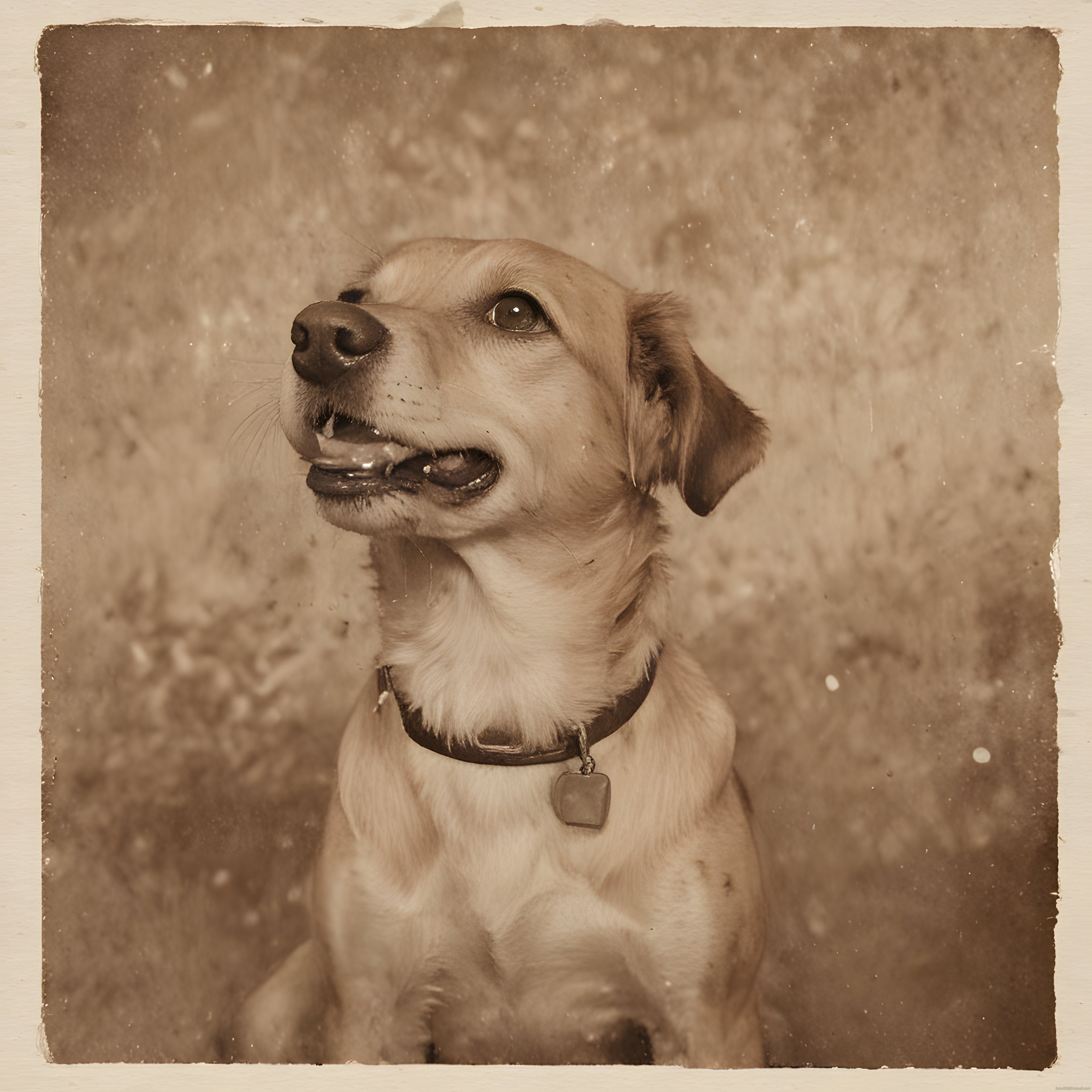 Sepya Efektli Vintage Stilde Gülümseyen Köpek ve Tasma Detayı