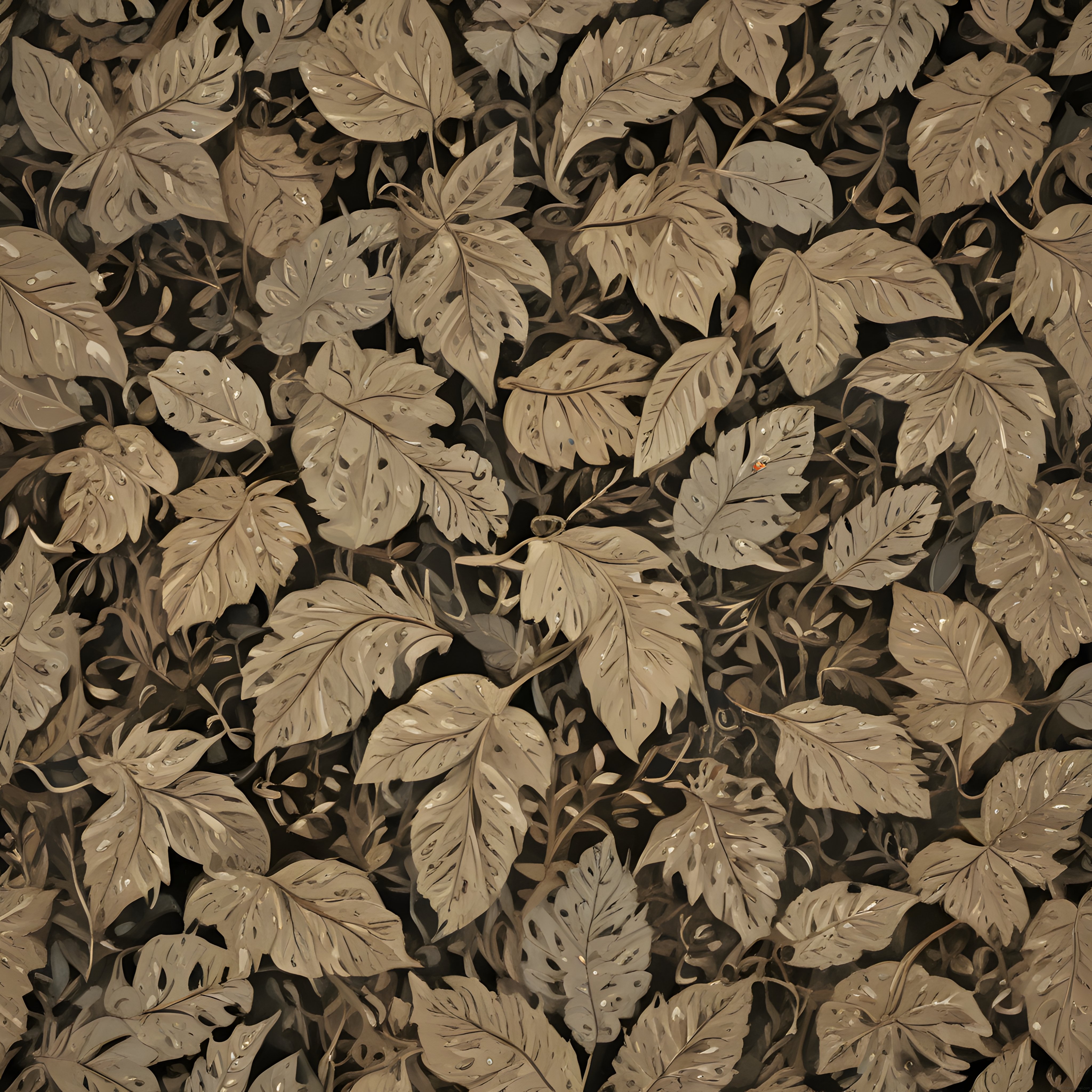 Sepya tonlarında sanatsal yaprak deseni: illüstratif doğa dokusu ve duvar kağıdı