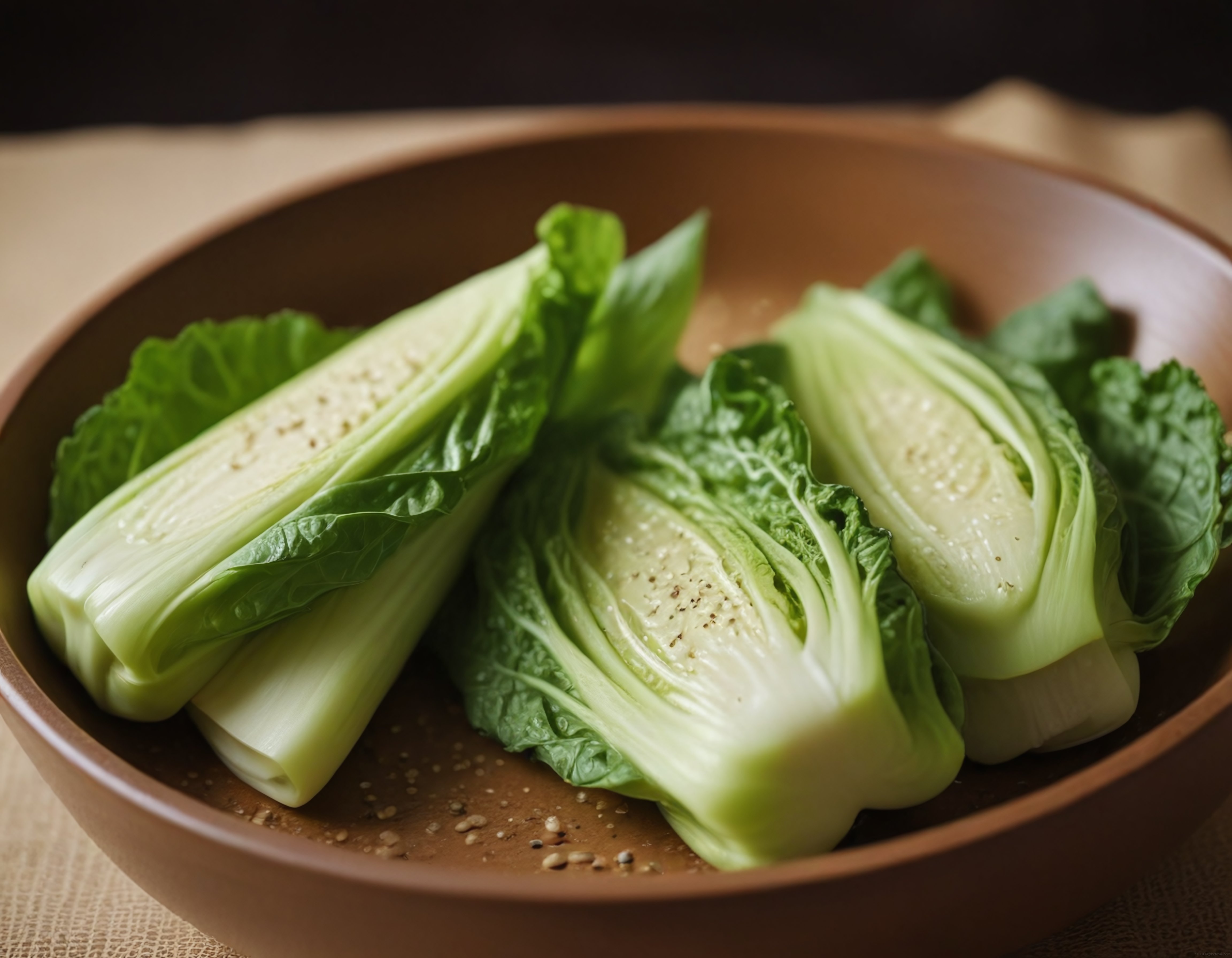 Seramik kasede doğranmış taze bok choy sebzeleri ve sade rustik sunum