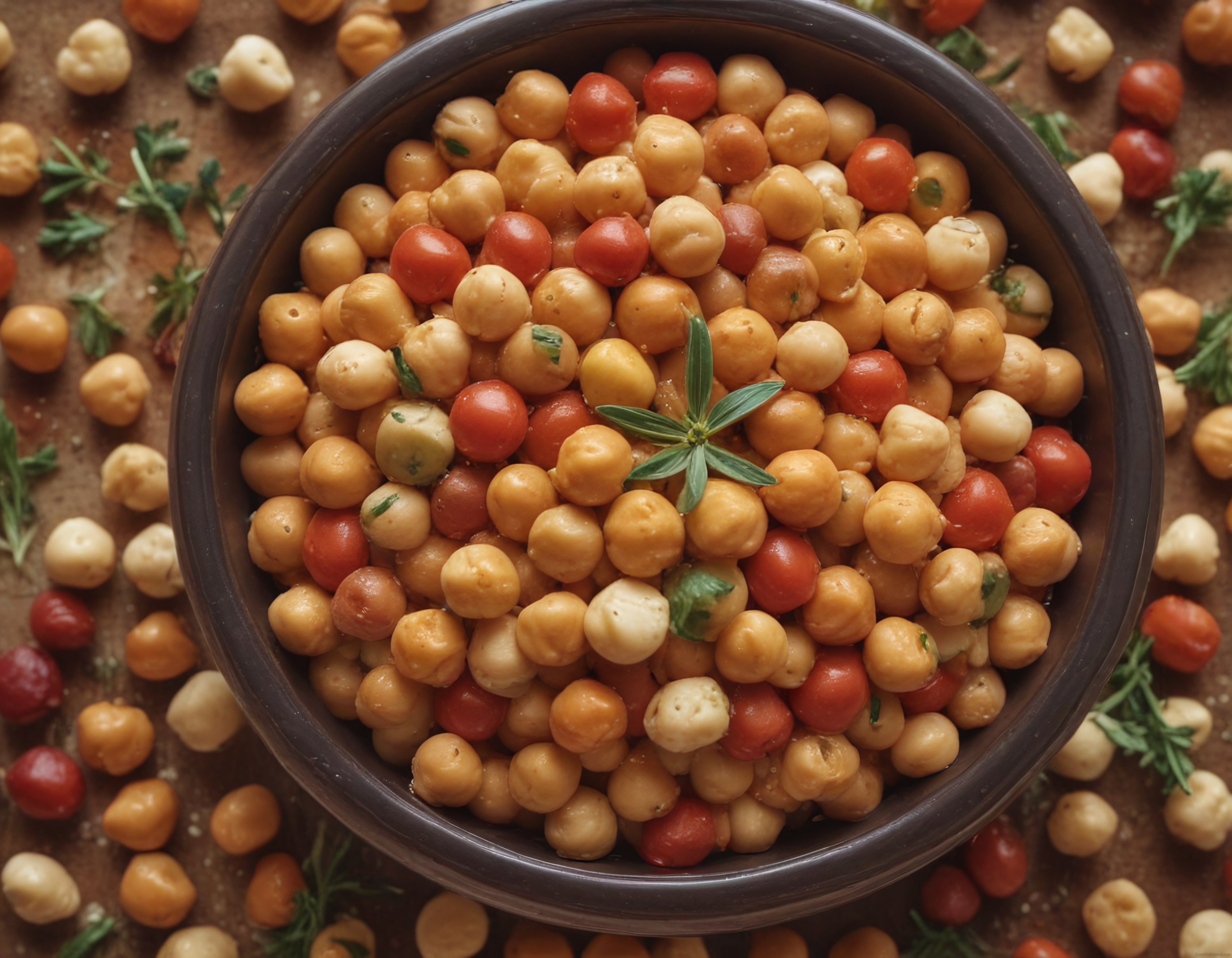 Seramik Kasede Taze Nohutlu Domatesli Sağlıklı Salata ve Meze Sunumu