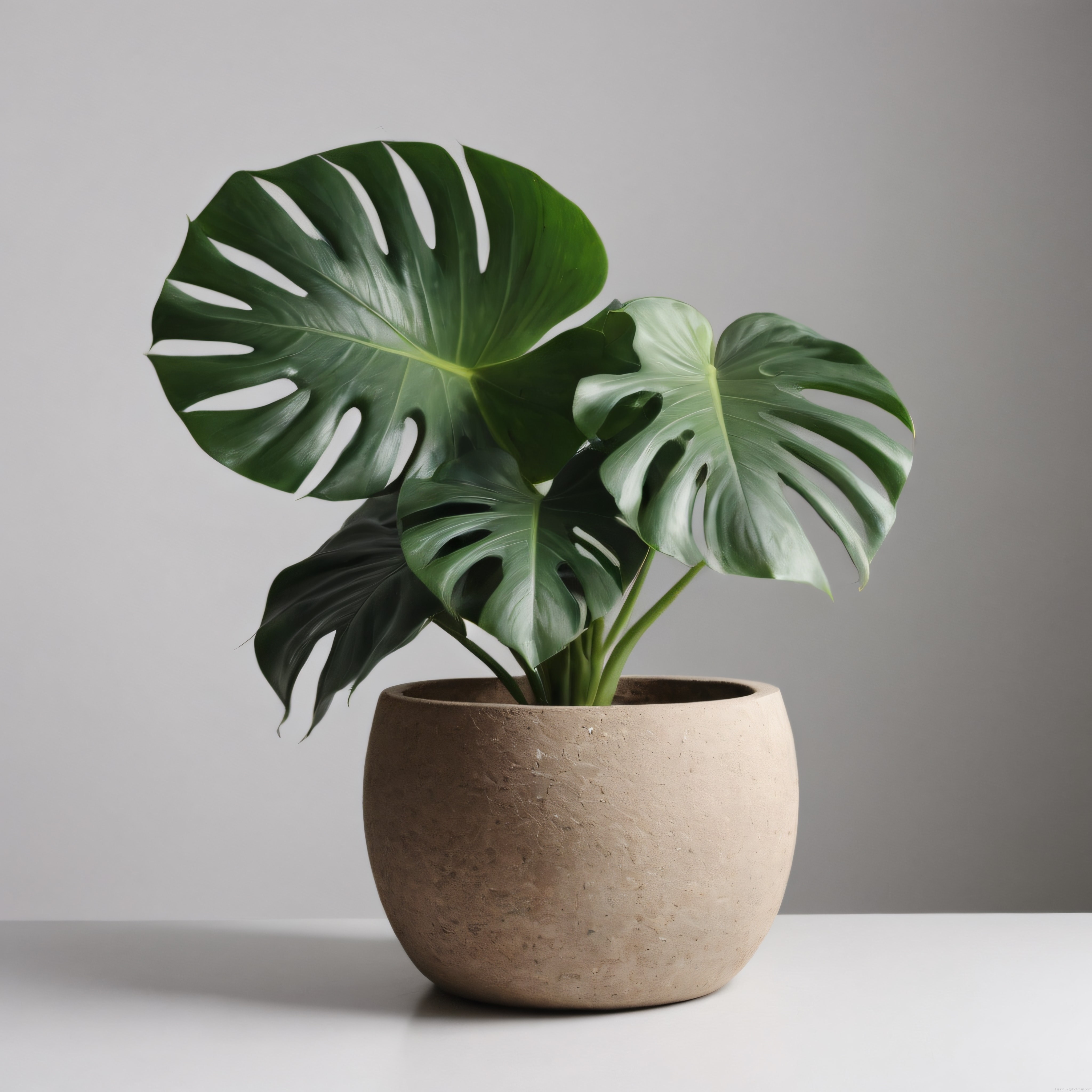 Seramik Saksıda Canlı Yeşil Monstera Bitkisi ile Sade ve Modern Ev Dekorasyonu