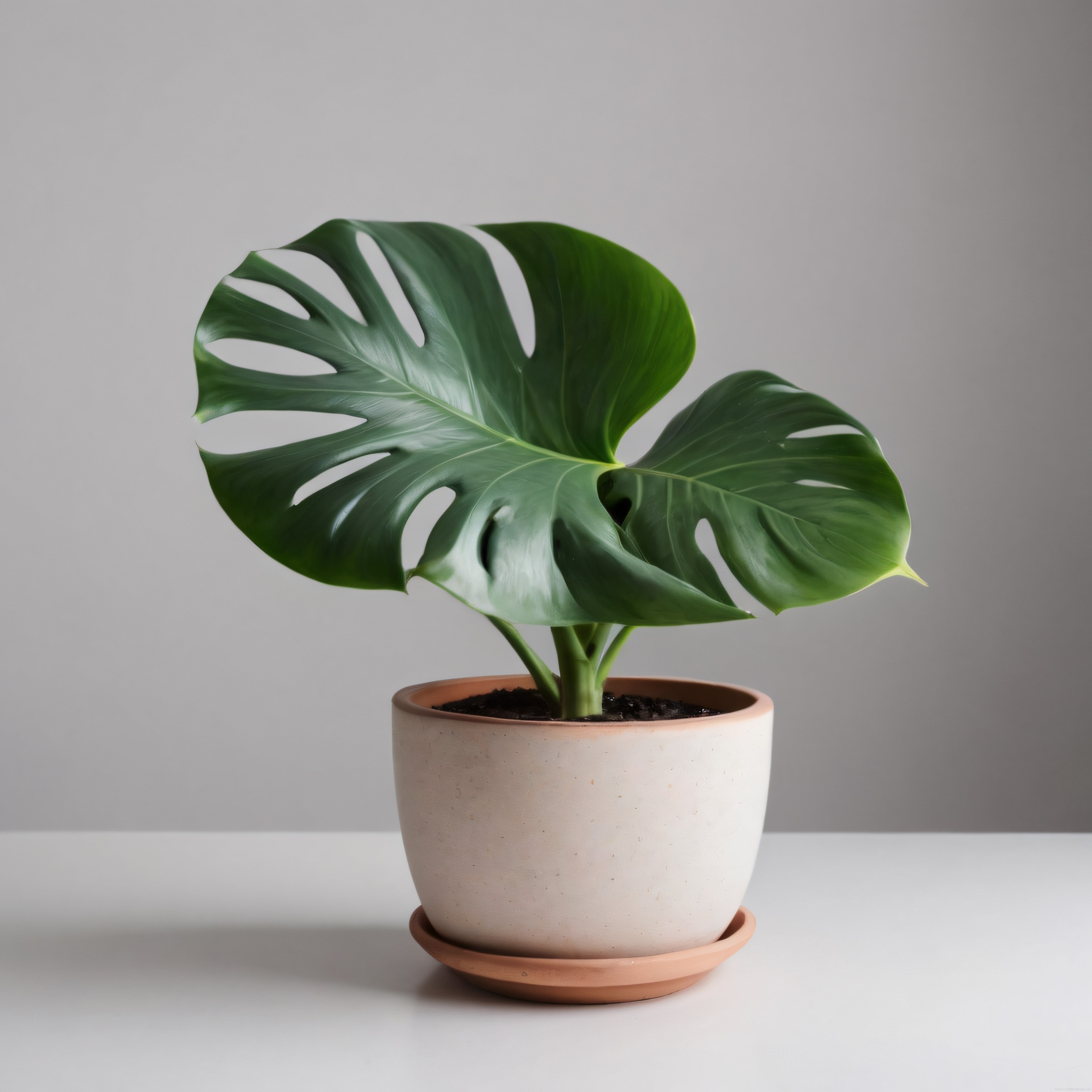 Seramik Saksıda Canlı Yeşil Monstera Bitkisi ile Sade ve Modern Ev Dekorasyonu