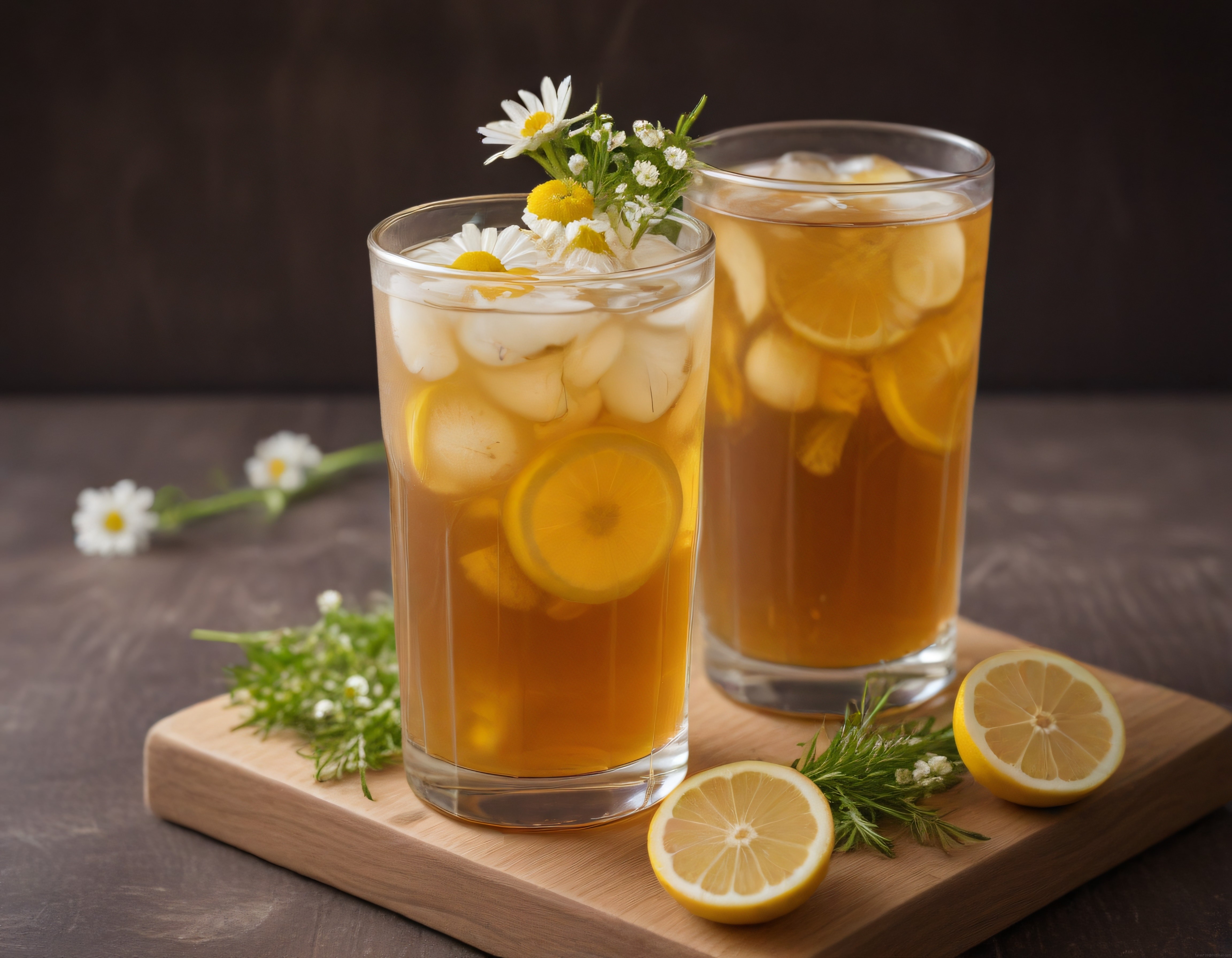 Serinletici Buzlu Limonlu Çay ve Papatya Süslemeli İçecek Bardakları