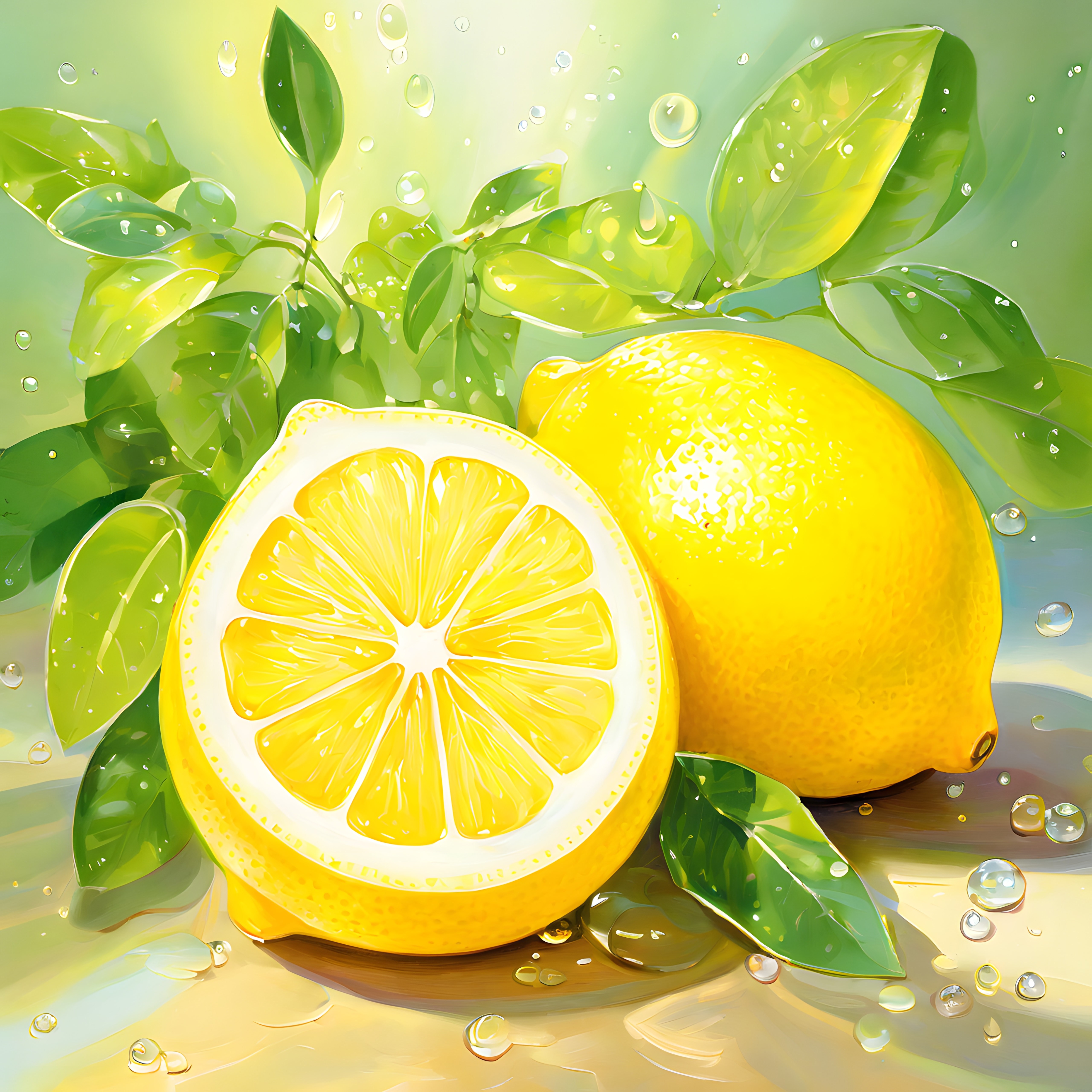 Serinletici Limon Dilimleri ve Işıltılı Su Damlarının Buluştuğu Canlı Yaz Anı