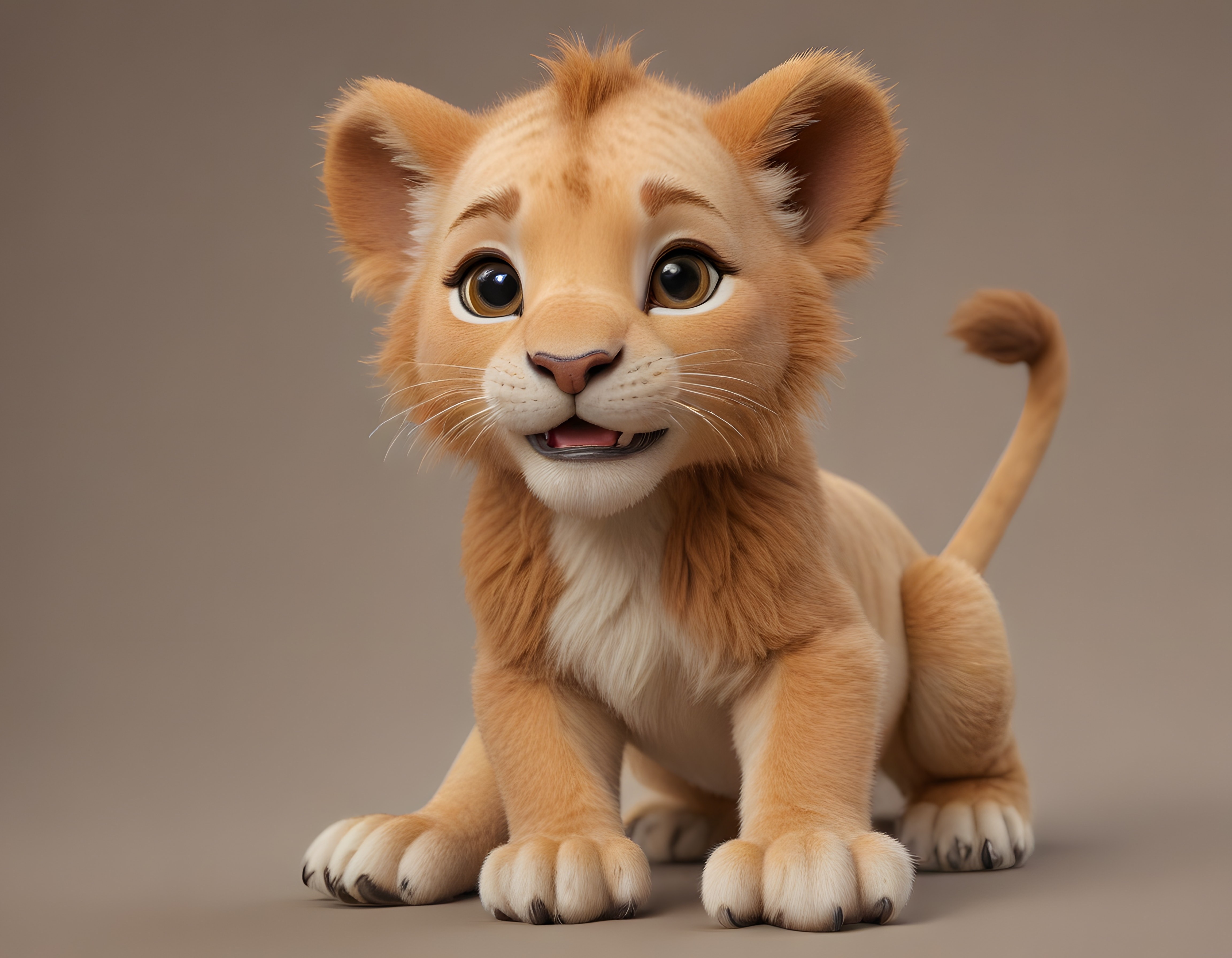 Sevimli 3D Animasyon Aslan Yavrusu Karakteri Parlak Gözleriyle Kameraya Bakıyor