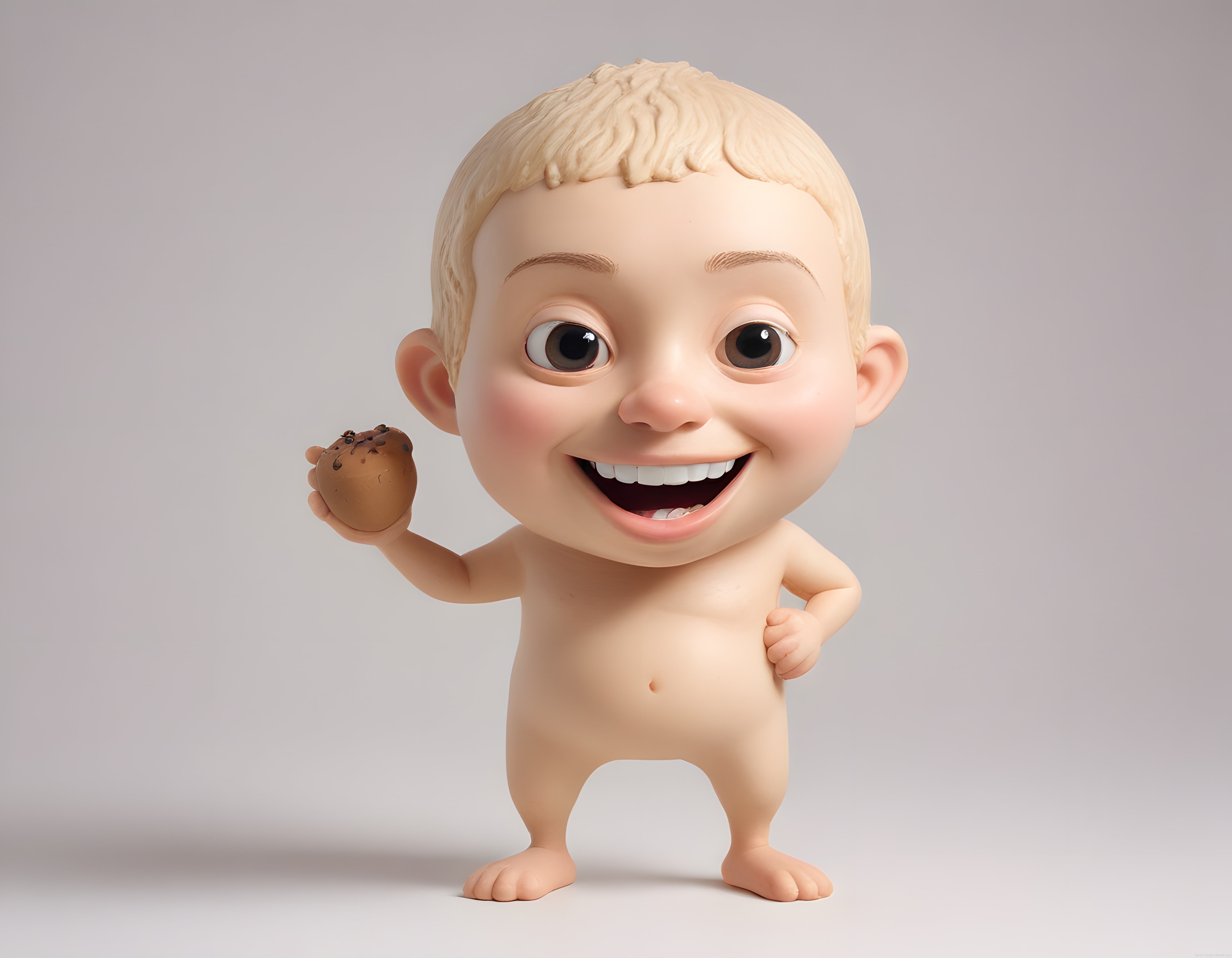 Sevimli 3D Animasyon Bebeğin Elinde Çikolatalı Kurabiye ile Neşeli Anı
