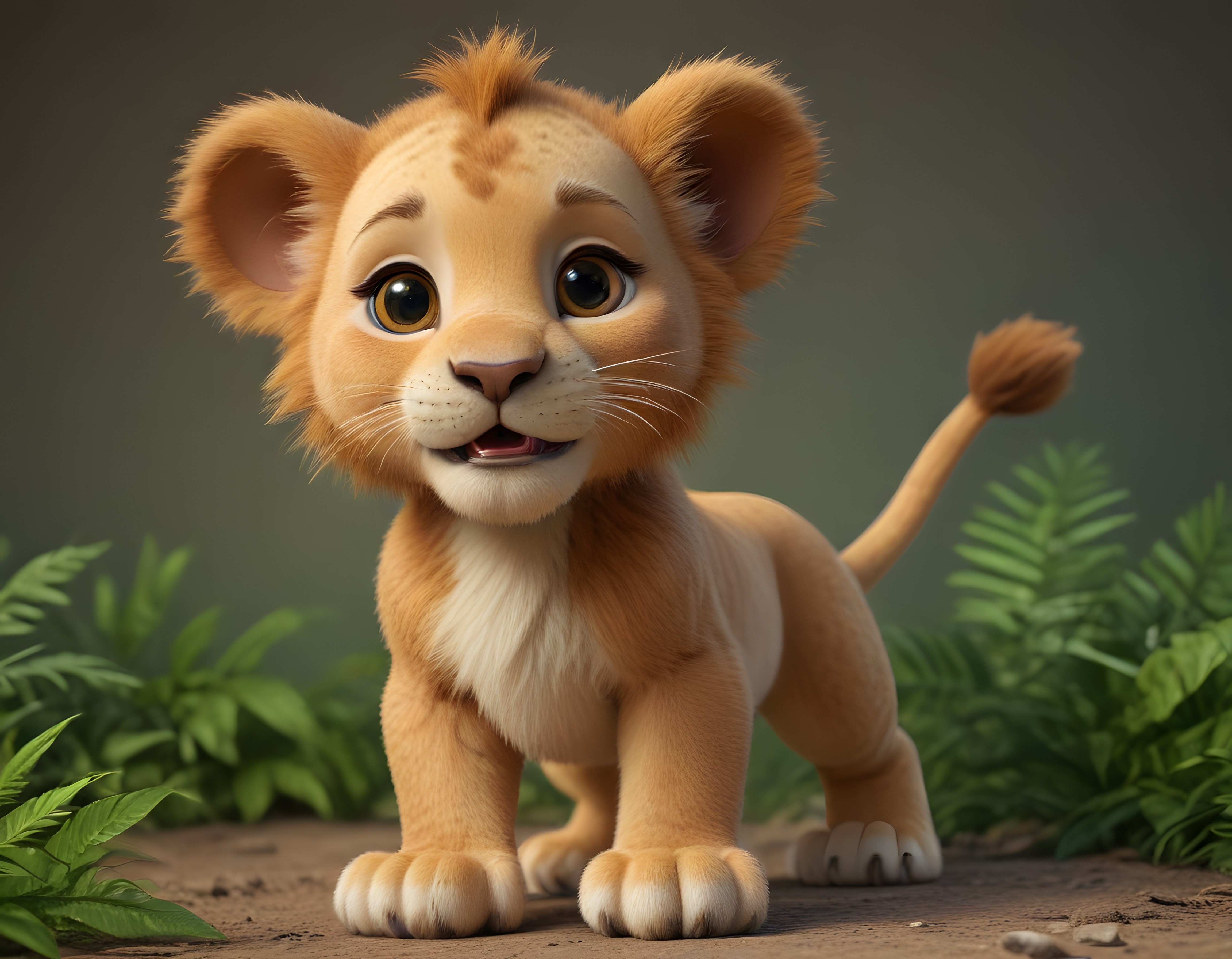 Sevimli 3D Animasyon Bebek Aslan Karakteri ve Masalsı Orman Atmosferi