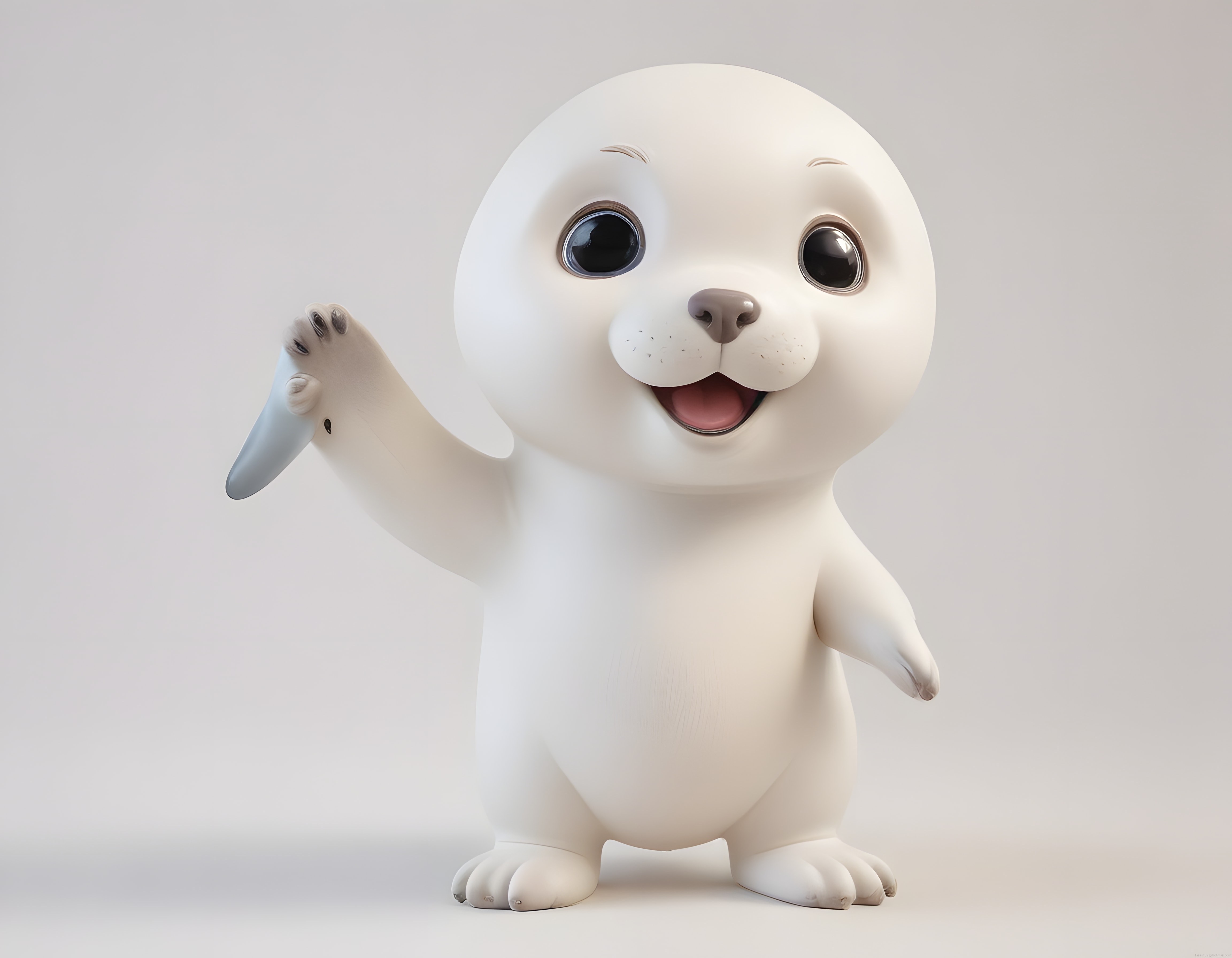Sevimli 3D Animasyon Bebek Fok Karakteri Gülümseyerek Elini Sallıyor