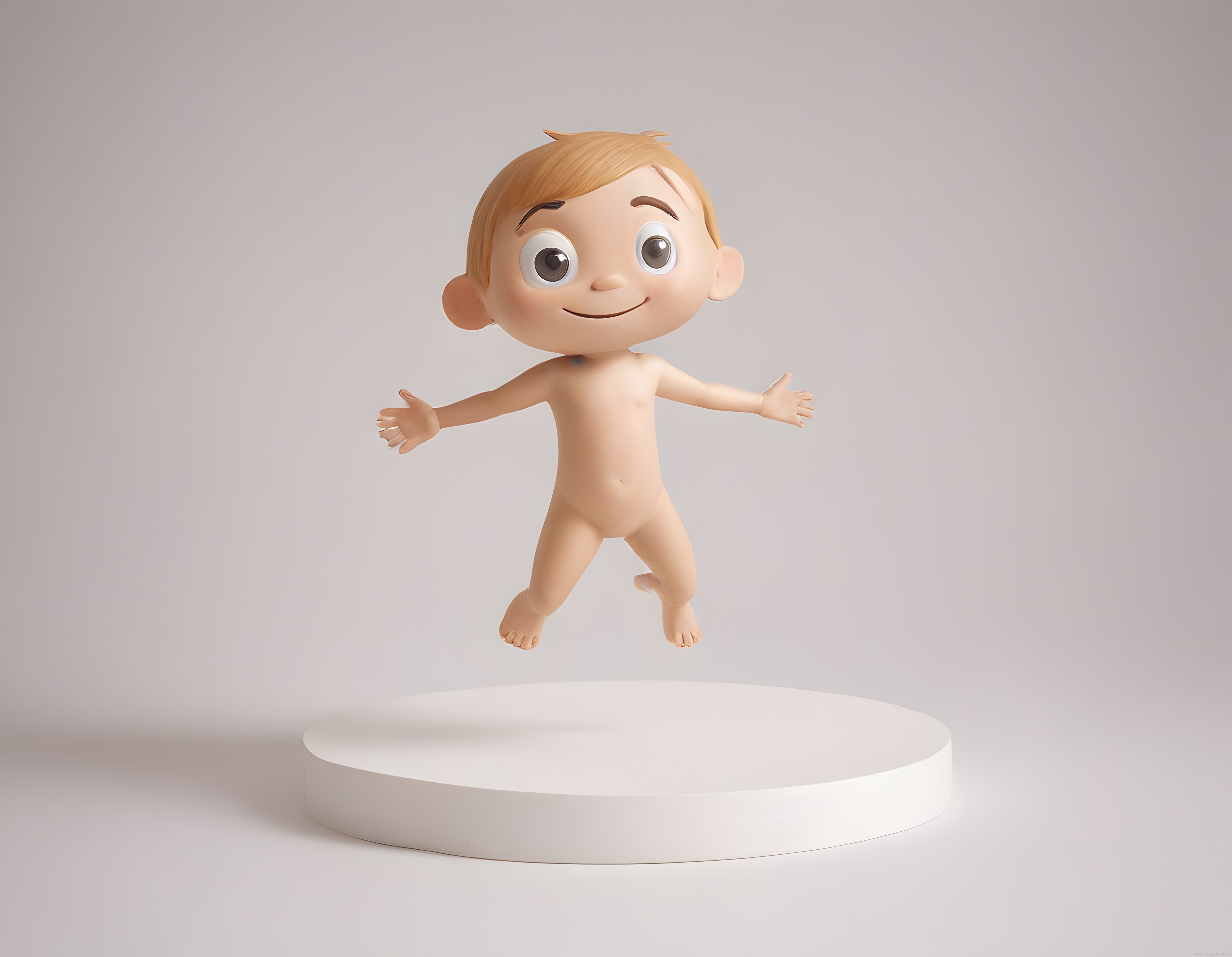 Sevimli 3D Animasyon Bebek Karakteri Beyaz Stüdyo Arka Planında Zıplıyor