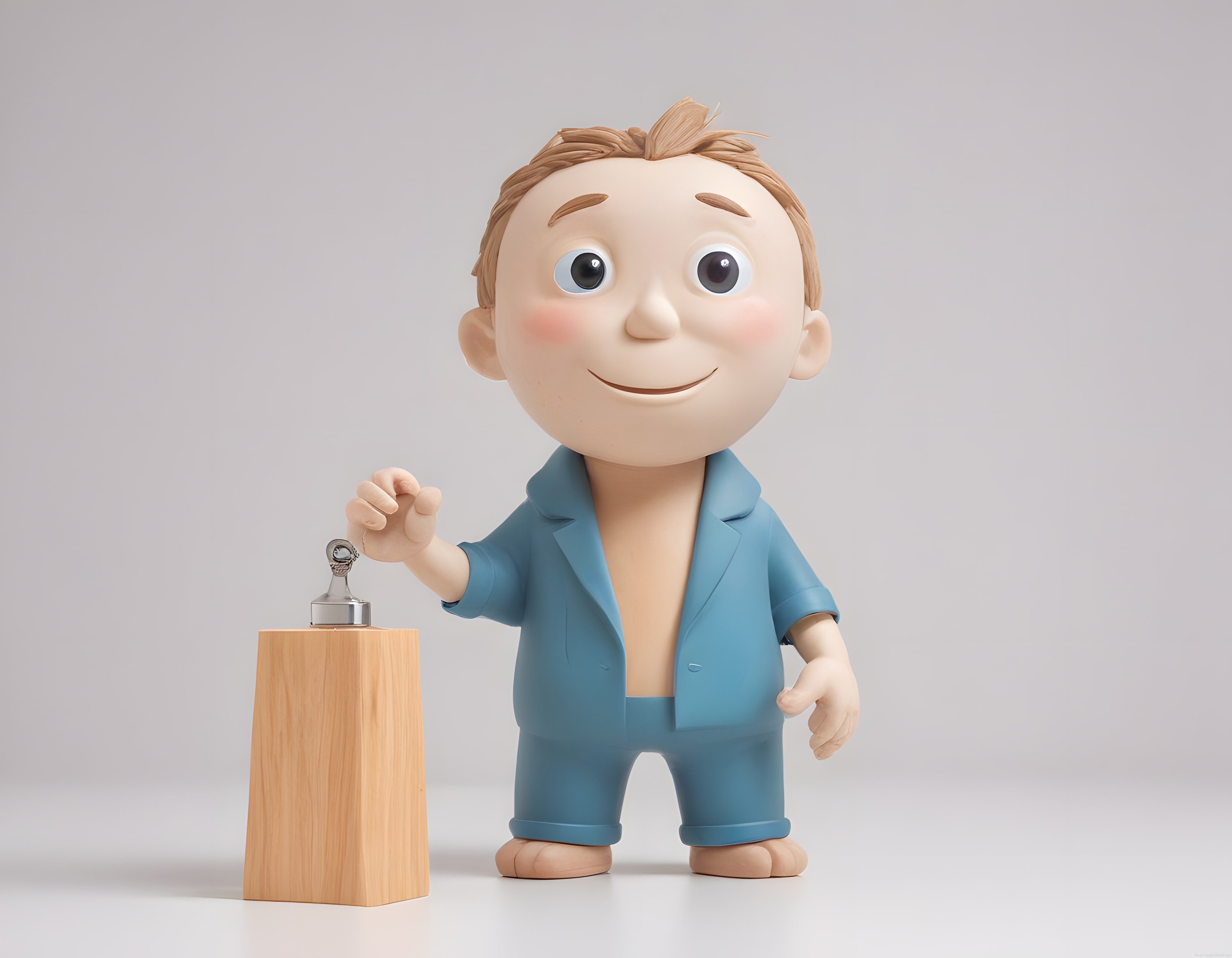Sevimli 3D Animasyon Bebek Karakteri Mavi Kıyafetiyle Gülümseyerek Poz Veriyor
