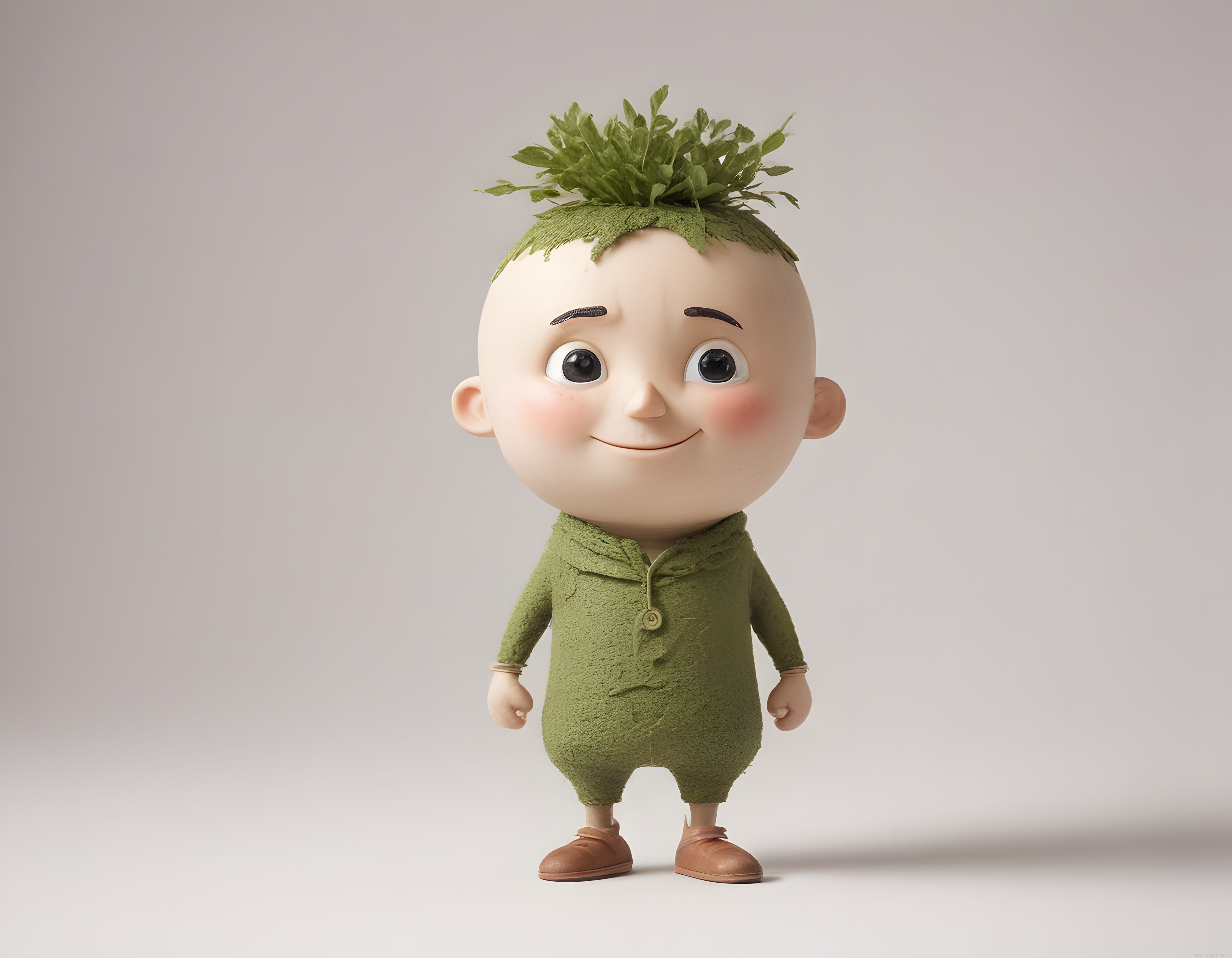 Sevimli 3D Animasyon Bebek Karakteri ve Doğa Temalı Yeşil Tasarımı