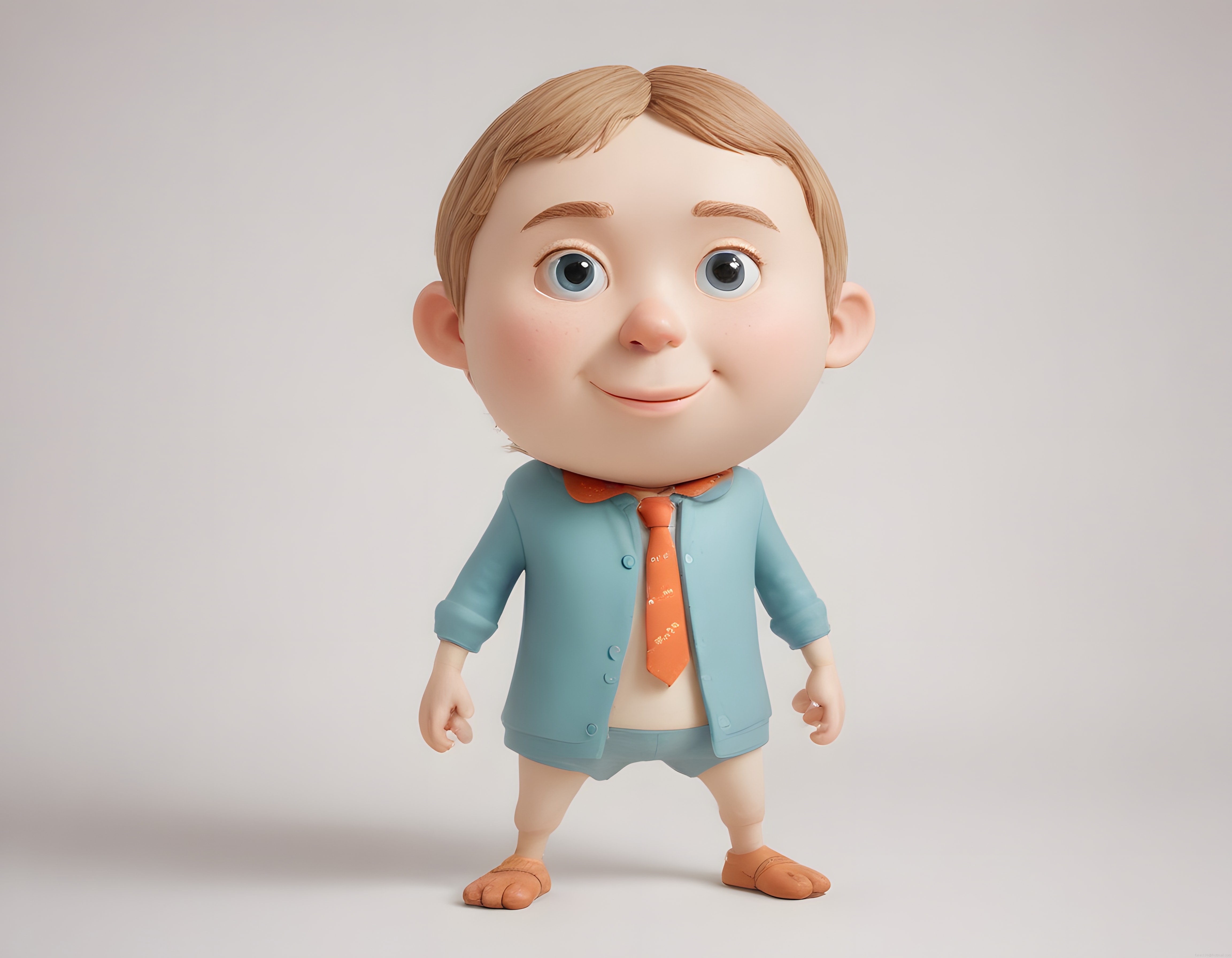 Sevimli 3D Animasyon Bebek Karakteri ve Turuncu Kravatlı Tarzı