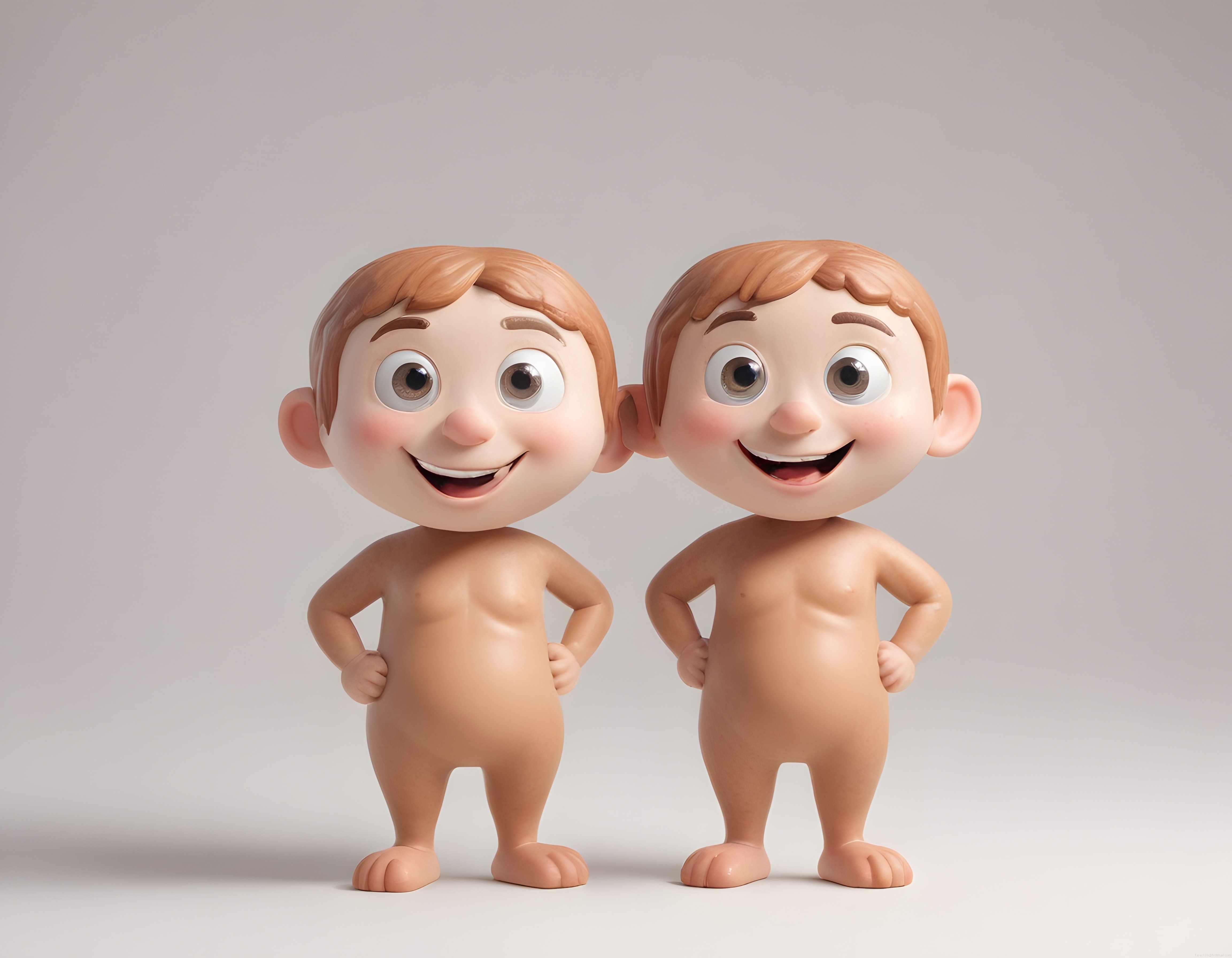 Sevimli 3D Animasyon Bebek Karakterleri ve Gülümseyen İkiz Figür Tasarımı