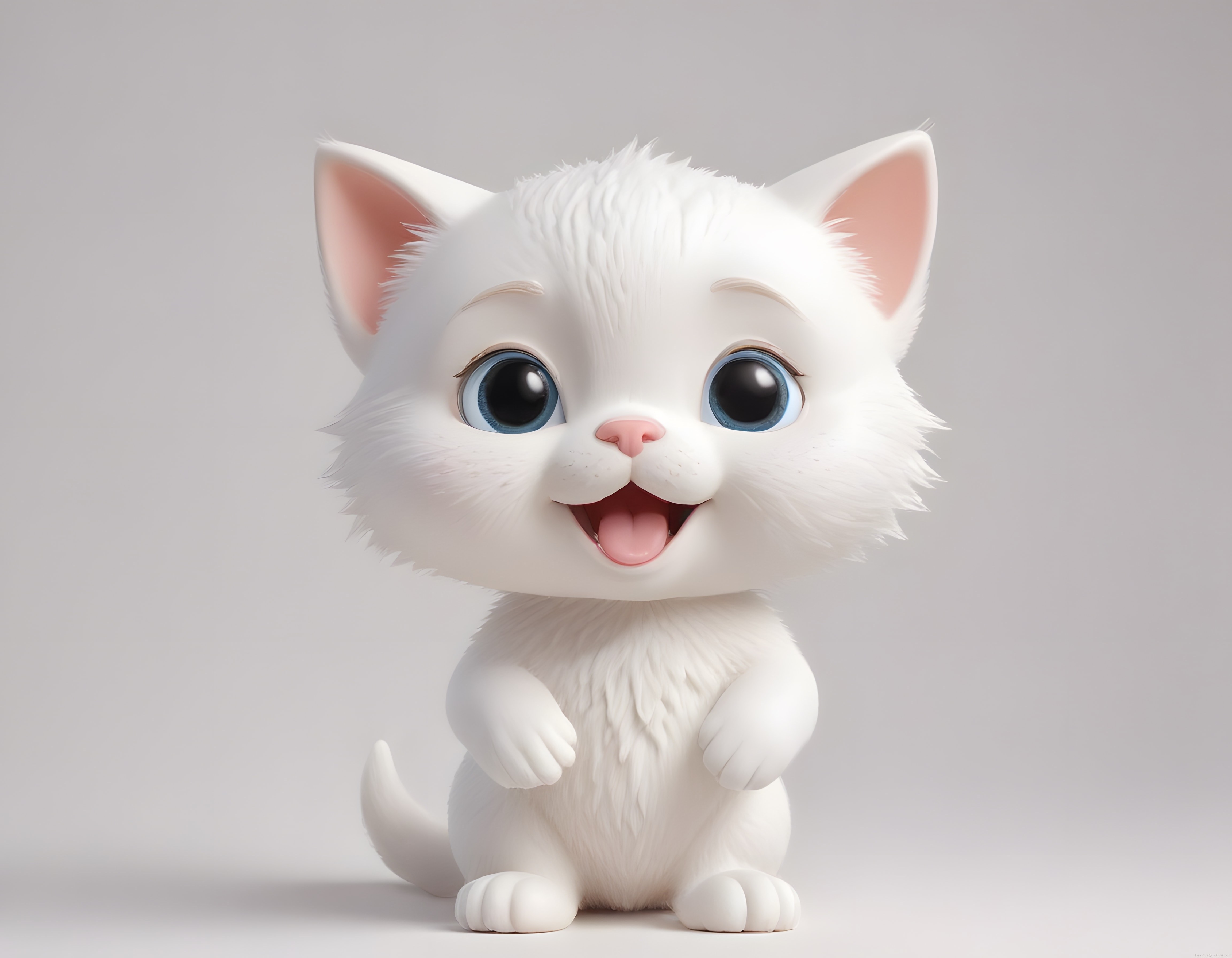 Sevimli 3D Animasyon Beyaz Kedi Yavrusu: Büyük Mavi Gözlü Şirin Karakter Tasarımı