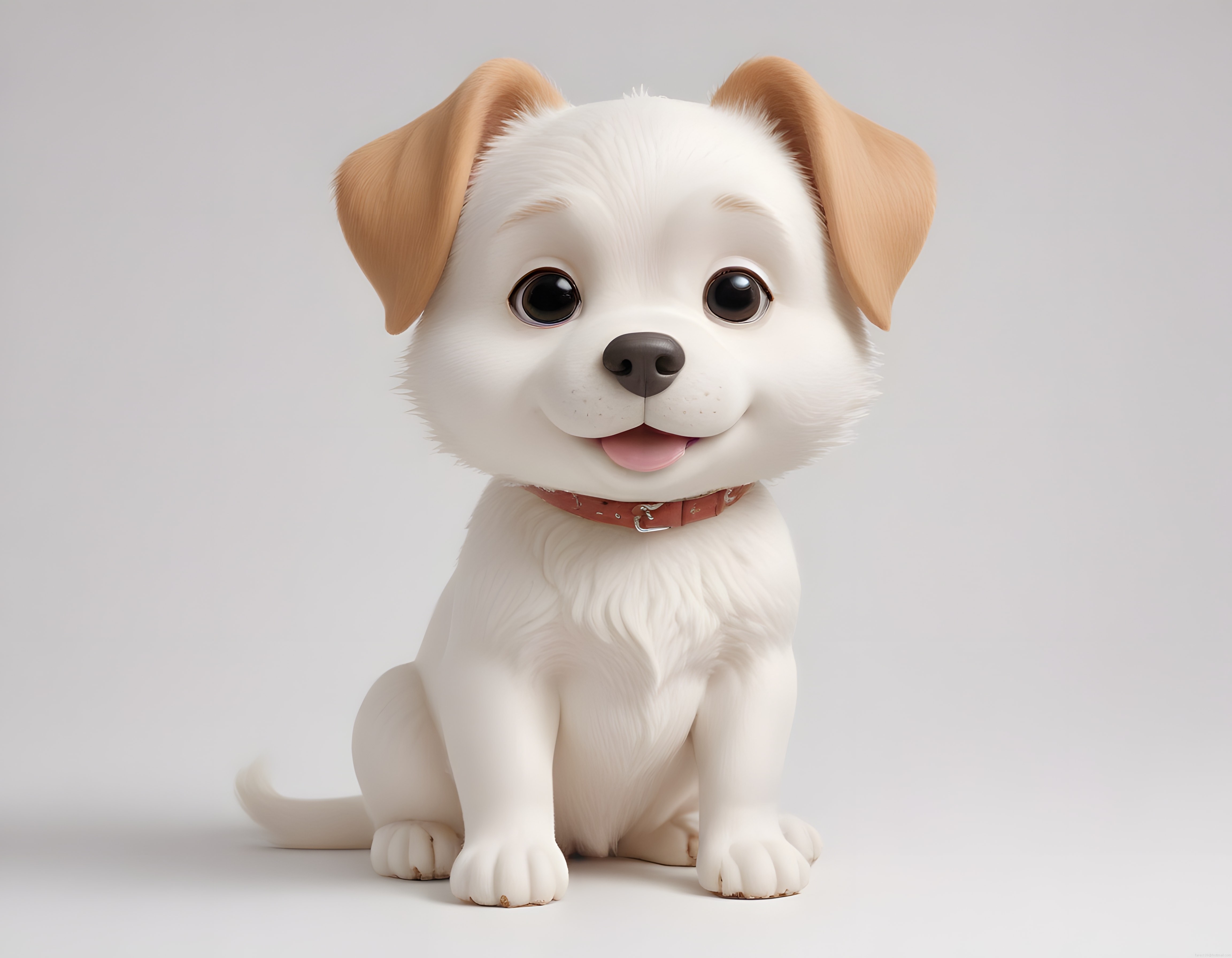 Sevimli 3D Animasyon Beyaz Köpek Yavrusu Büyük Gözlere Sahip Gülümsüyor