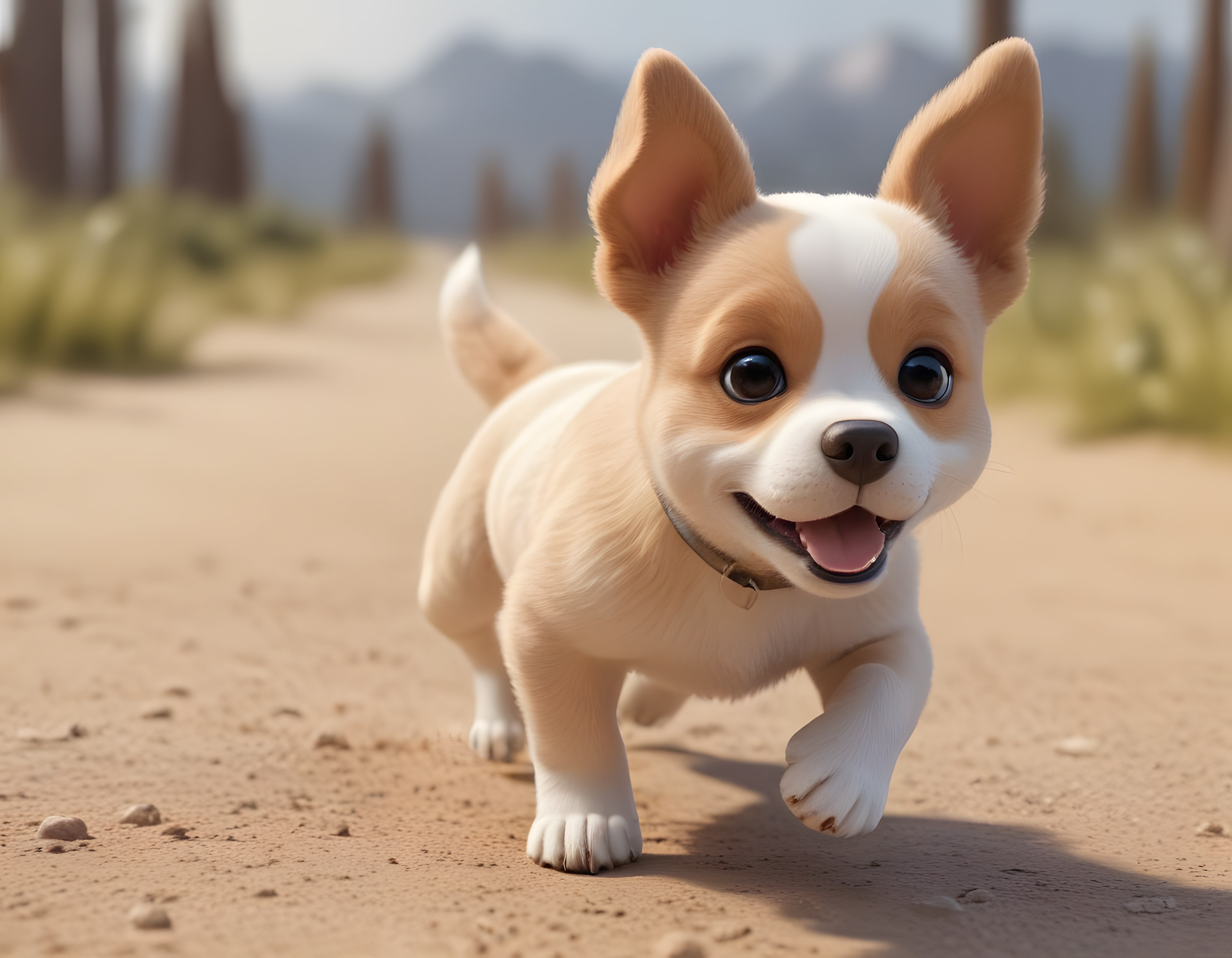 Sevimli 3D Animasyon Chihuahua Yavrusu Doğa Patikasında Mutlu Koşarken
