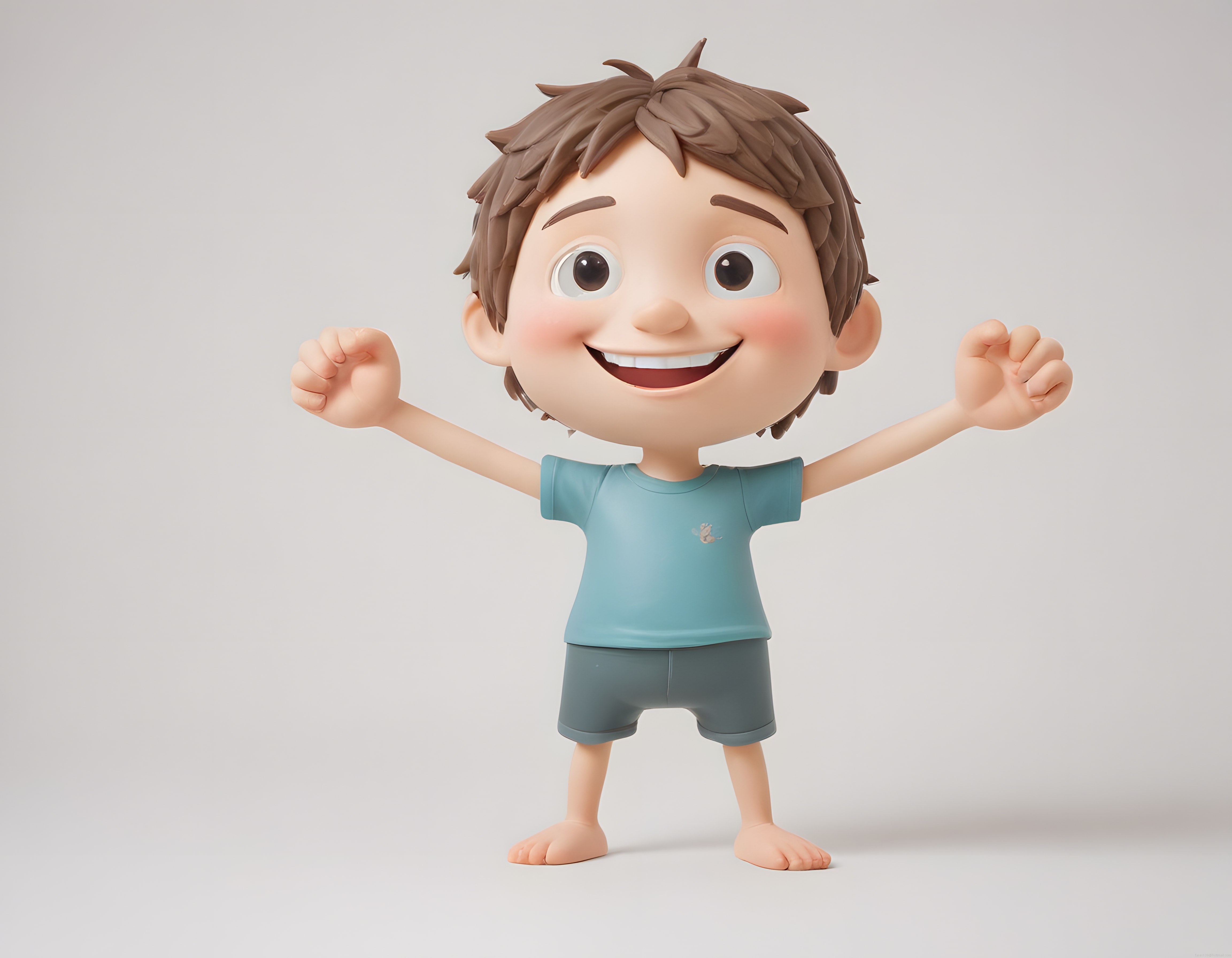 Sevimli 3D Animasyon Çocuk Karakteri, Mutlu ve Neşeli Poz ile Gülümsüyor