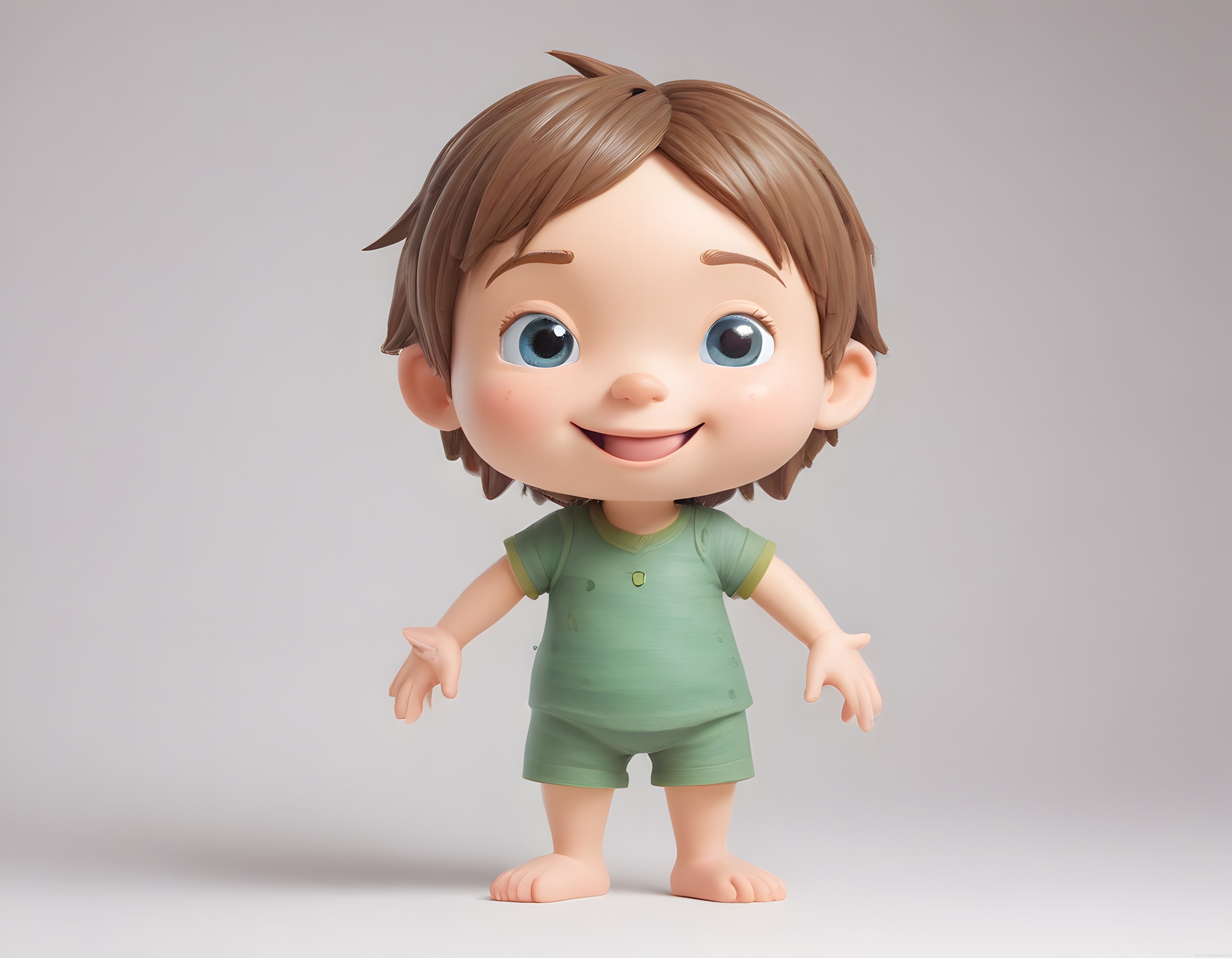 Sevimli 3D Animasyon Çocuk Karakteri Yeşil Pijamalı Neşeli Bebek Modeli