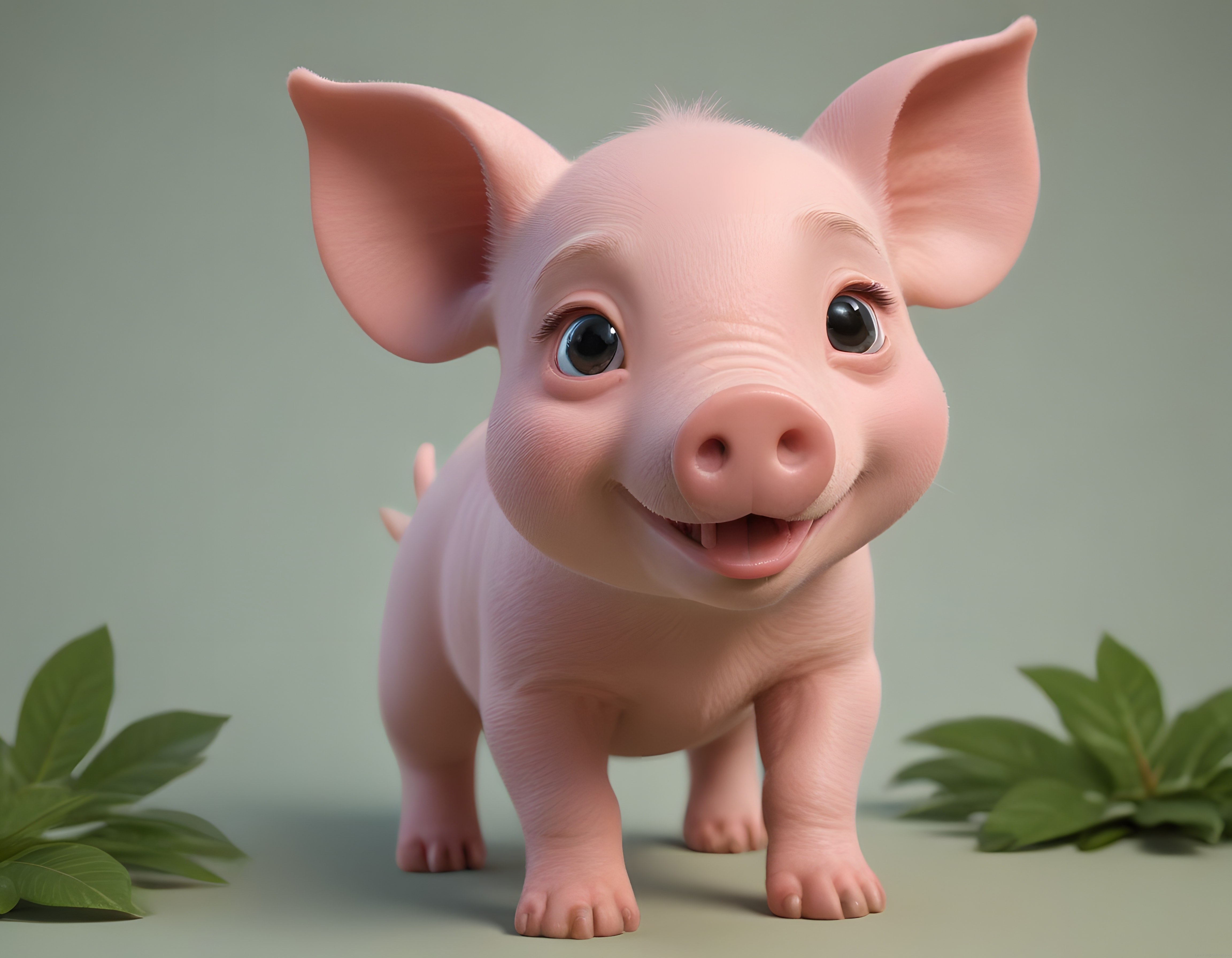Sevimli 3D Animasyon Domuz Yavrusu: Büyük Gözlü Pembe Karakter Tasarımı