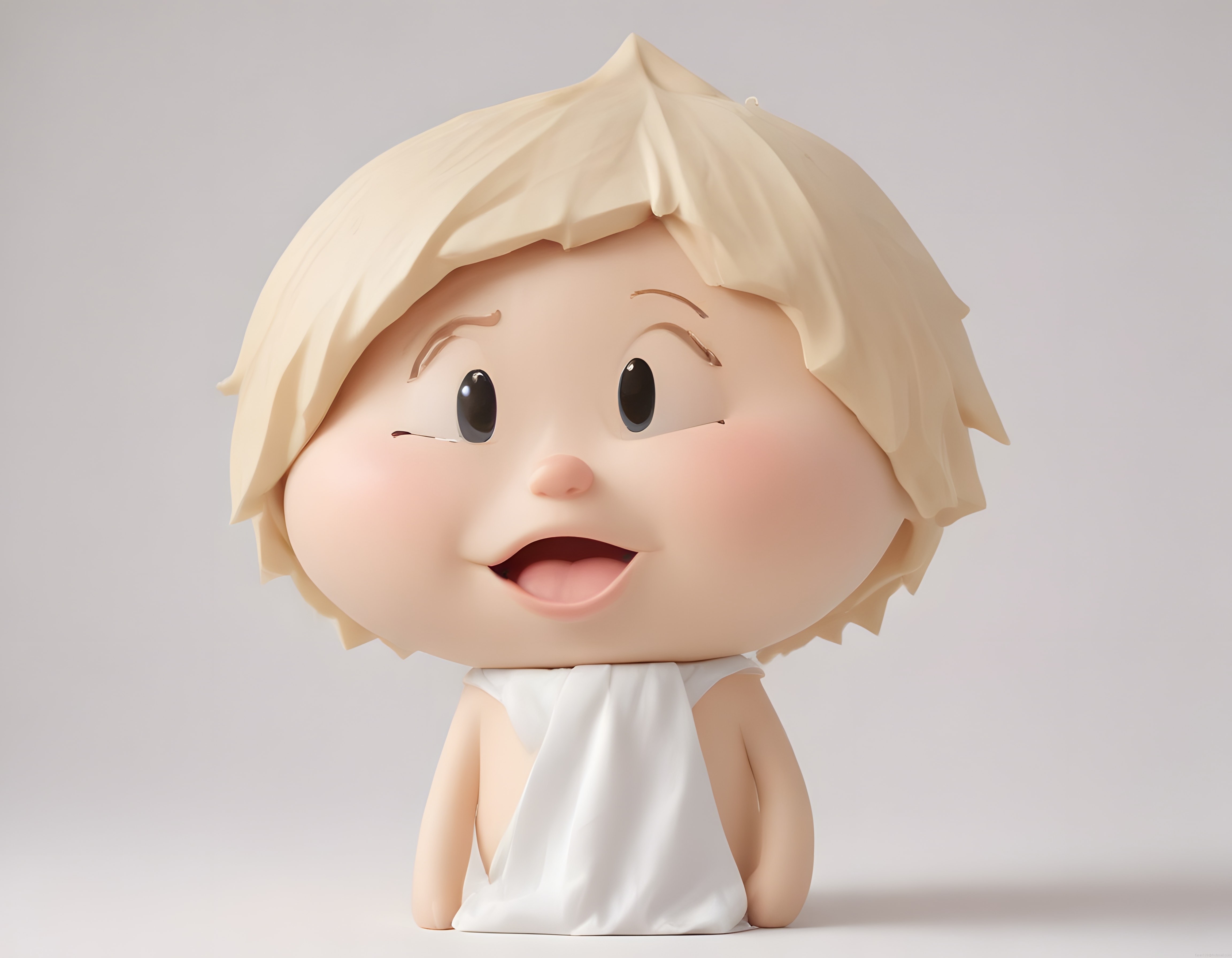 Sevimli 3D Animasyon Karakteri: Büyük Kafalı Şaşkın Bebek Figürü