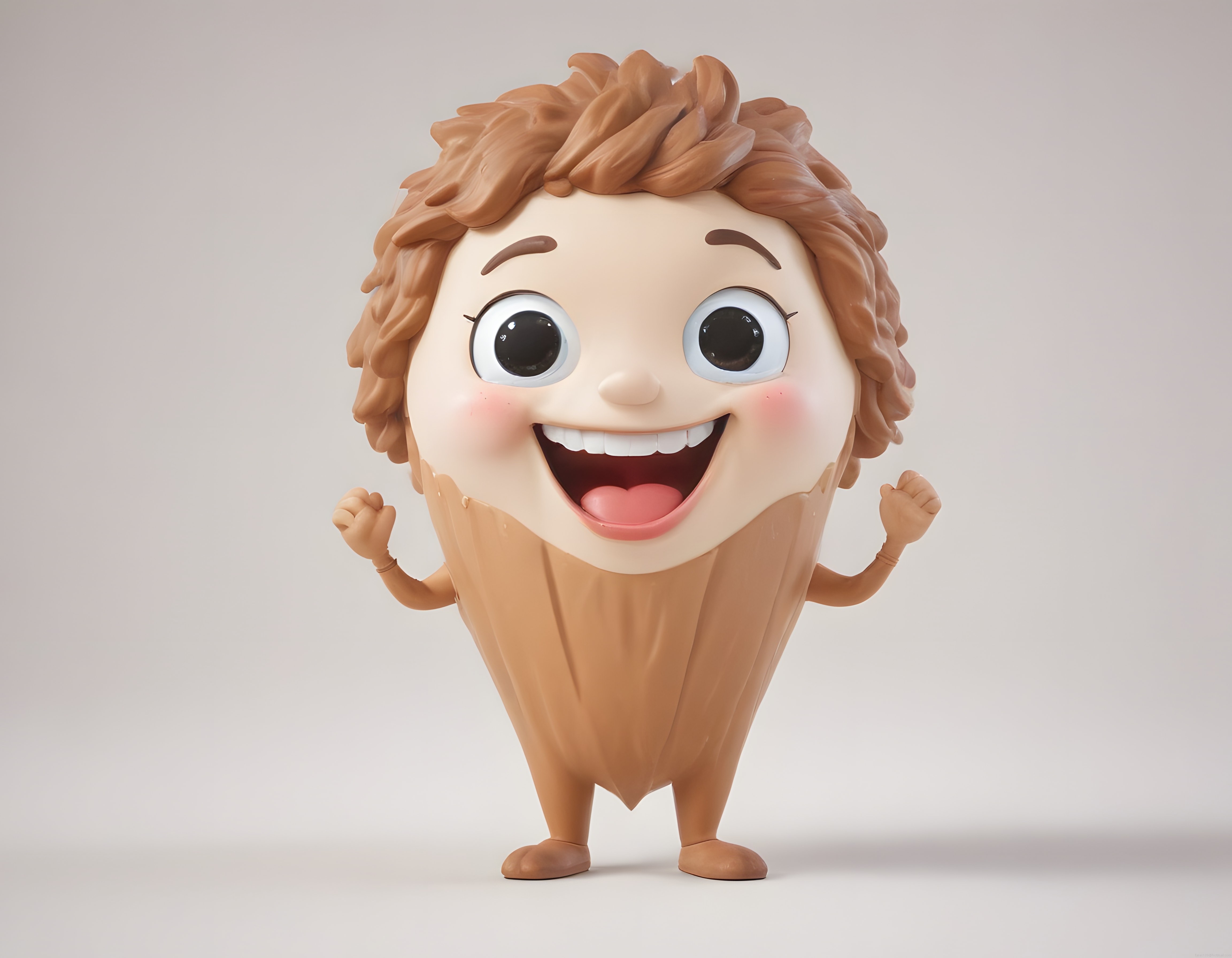 Sevimli 3D Animasyon Karakteri: Kahverengi Saçlı Külahlı Mutlu Maskot Tasarımı