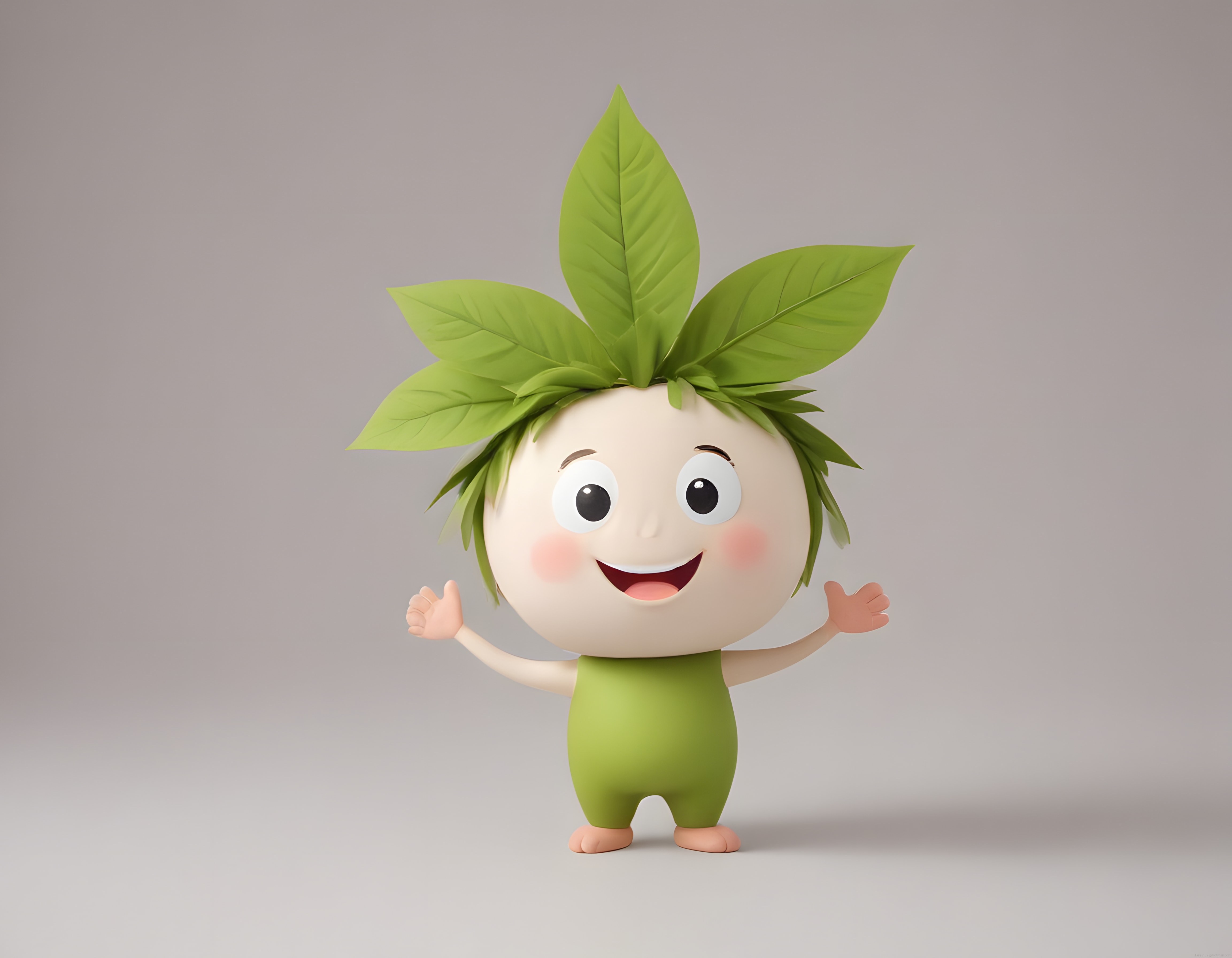 Sevimli 3D Animasyon Karakteri: Yeşil Yapraklı Doğa Dostu Maskot Tasarımı