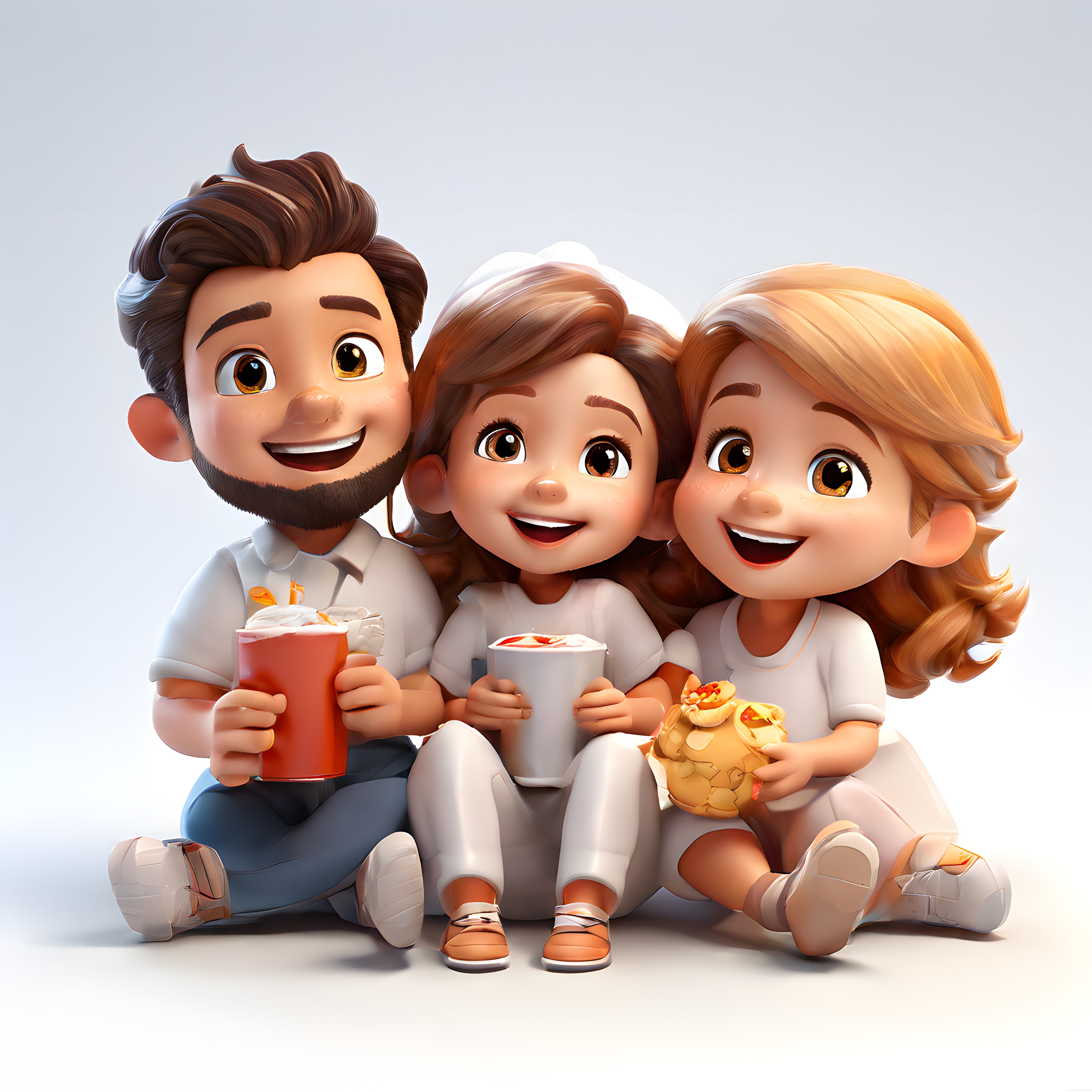 Sevimli 3D Animasyon Karakterleri Kahve ve Atıştırmalıklarla Mutlu Anlar Paylaşıyor