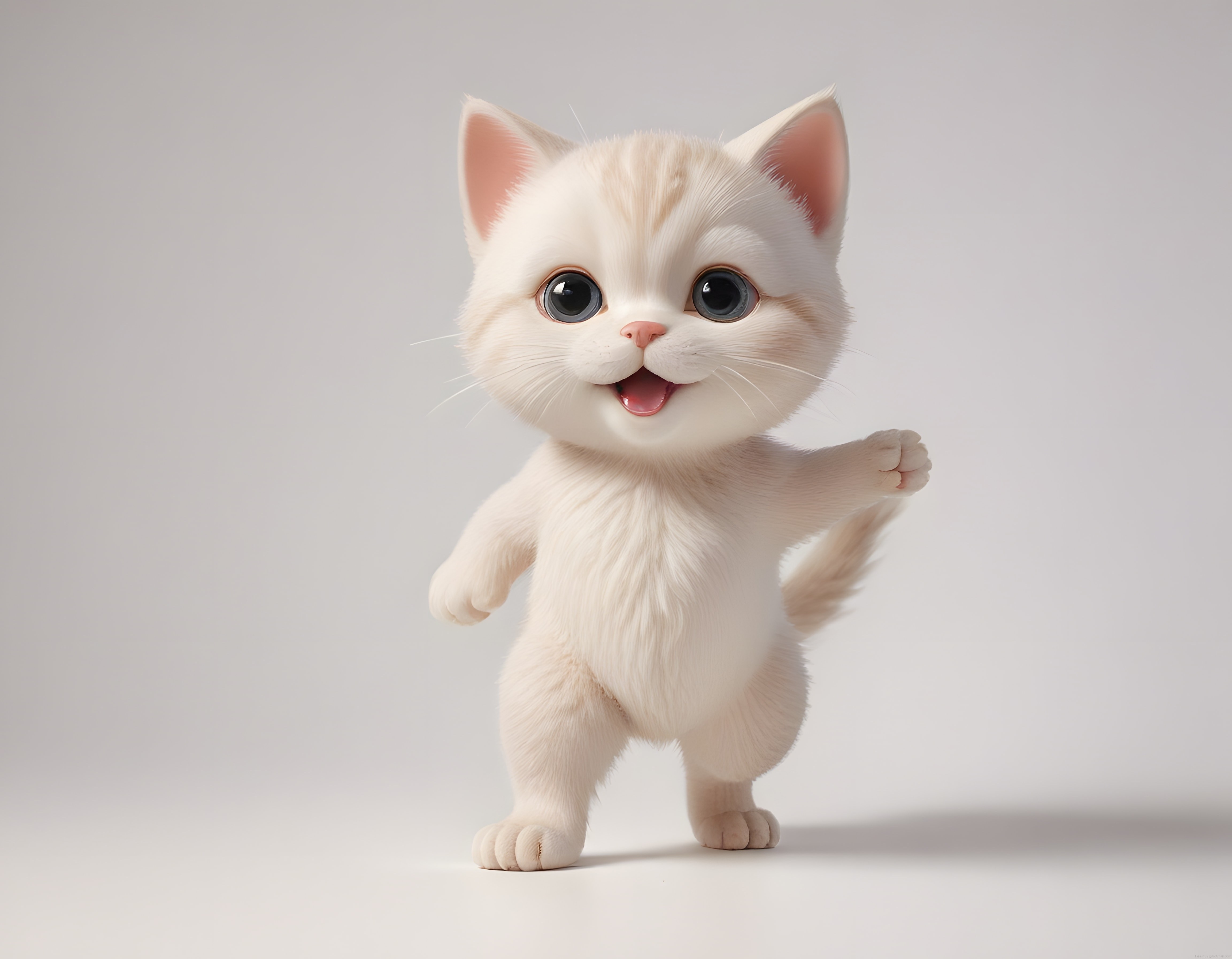 Sevimli 3D Animasyon Kedi Karakteri Ayakta Dururken ve Gülümserken