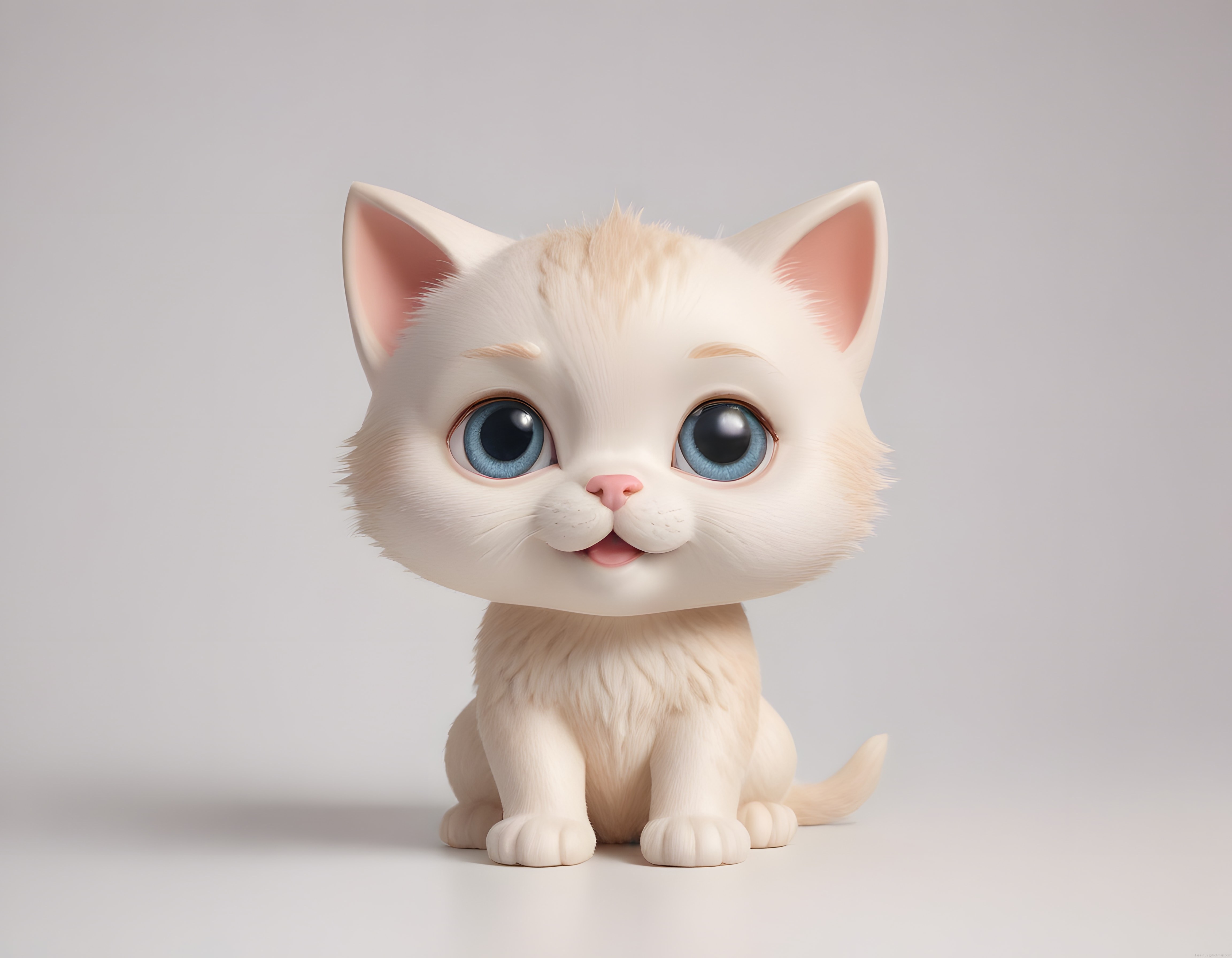 Sevimli 3D Animasyon Kedi Karakteri: Büyük Mavi Gözlü Yavru Kedi