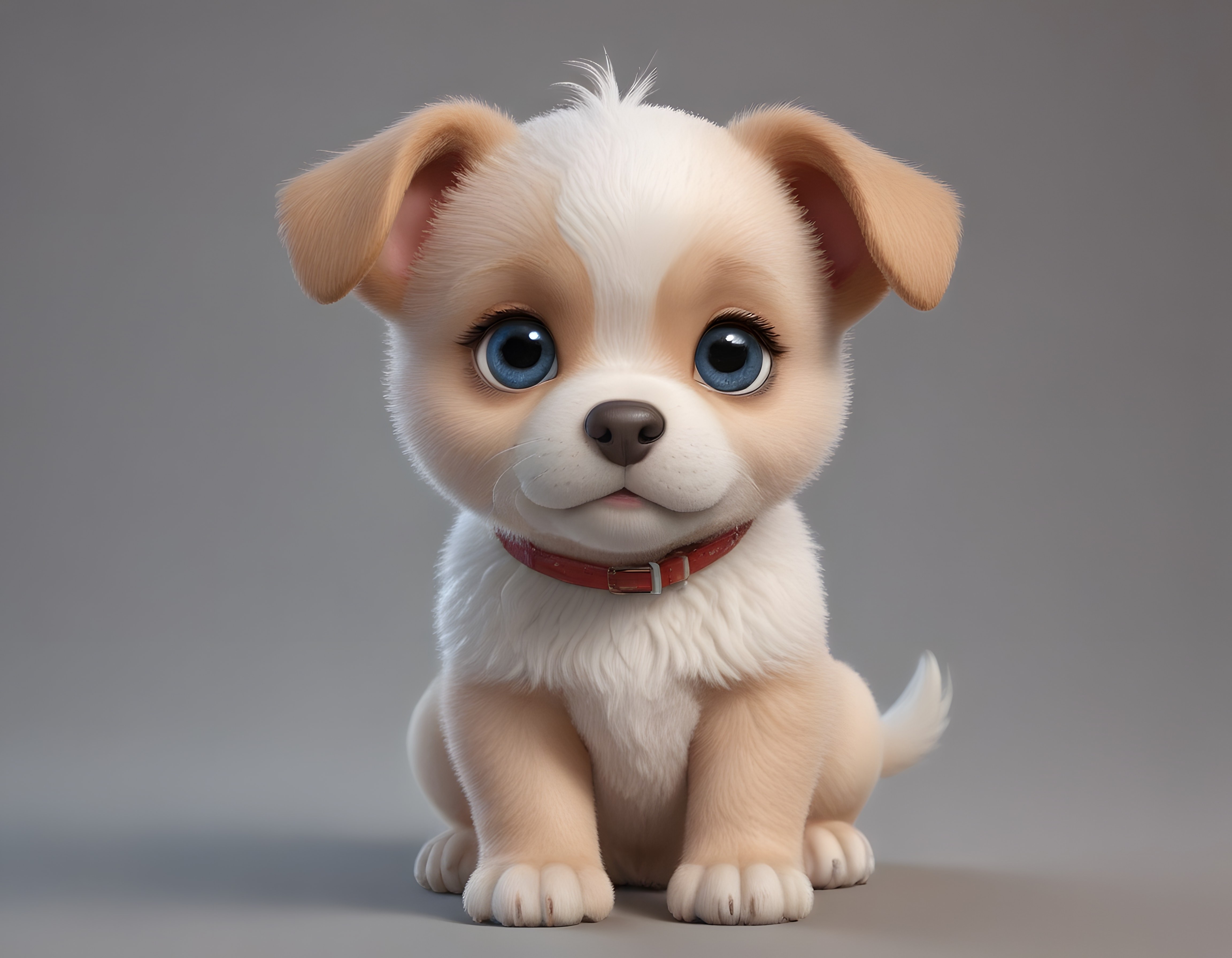 Sevimli 3D Animasyon Köpek Yavrusu Karakteri Büyük Mavi Gözlü Tasarım