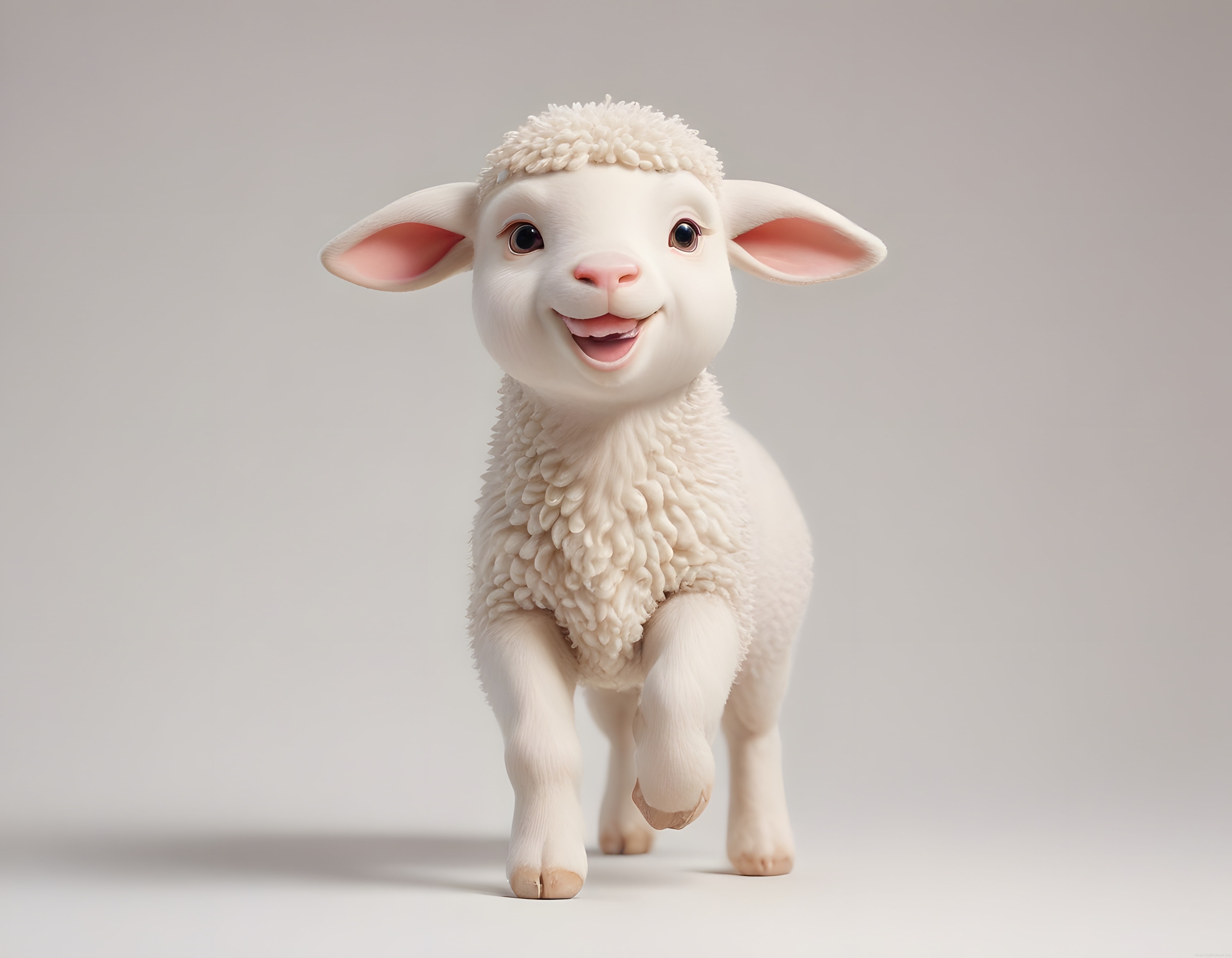 Sevimli 3D Animasyon Kuzu: Gülümseyen Beyaz Kuzucuk Karakteri