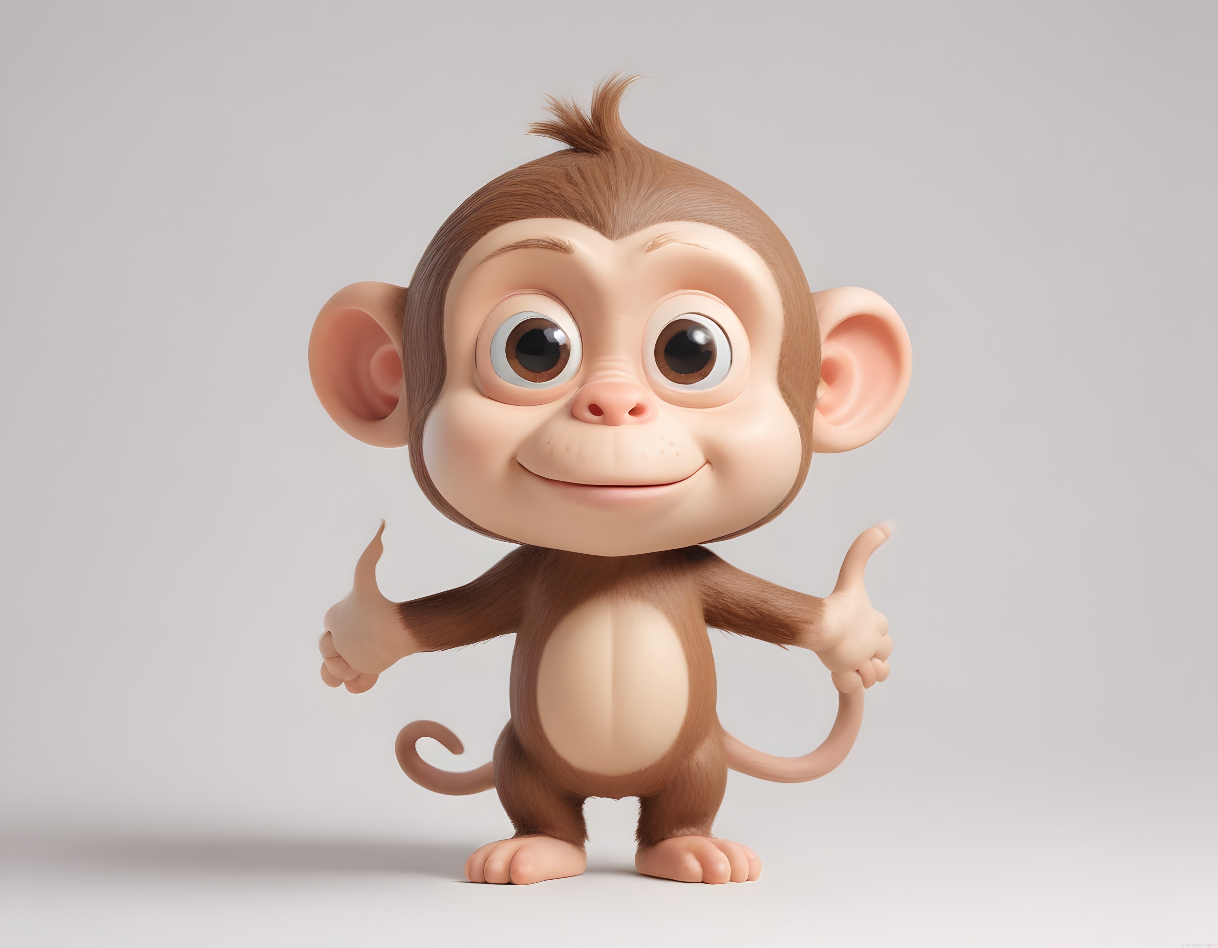 Sevimli 3D Animasyon Maymunu Başparmaklarını Yukarı Kaldırarak Poz Veriyor