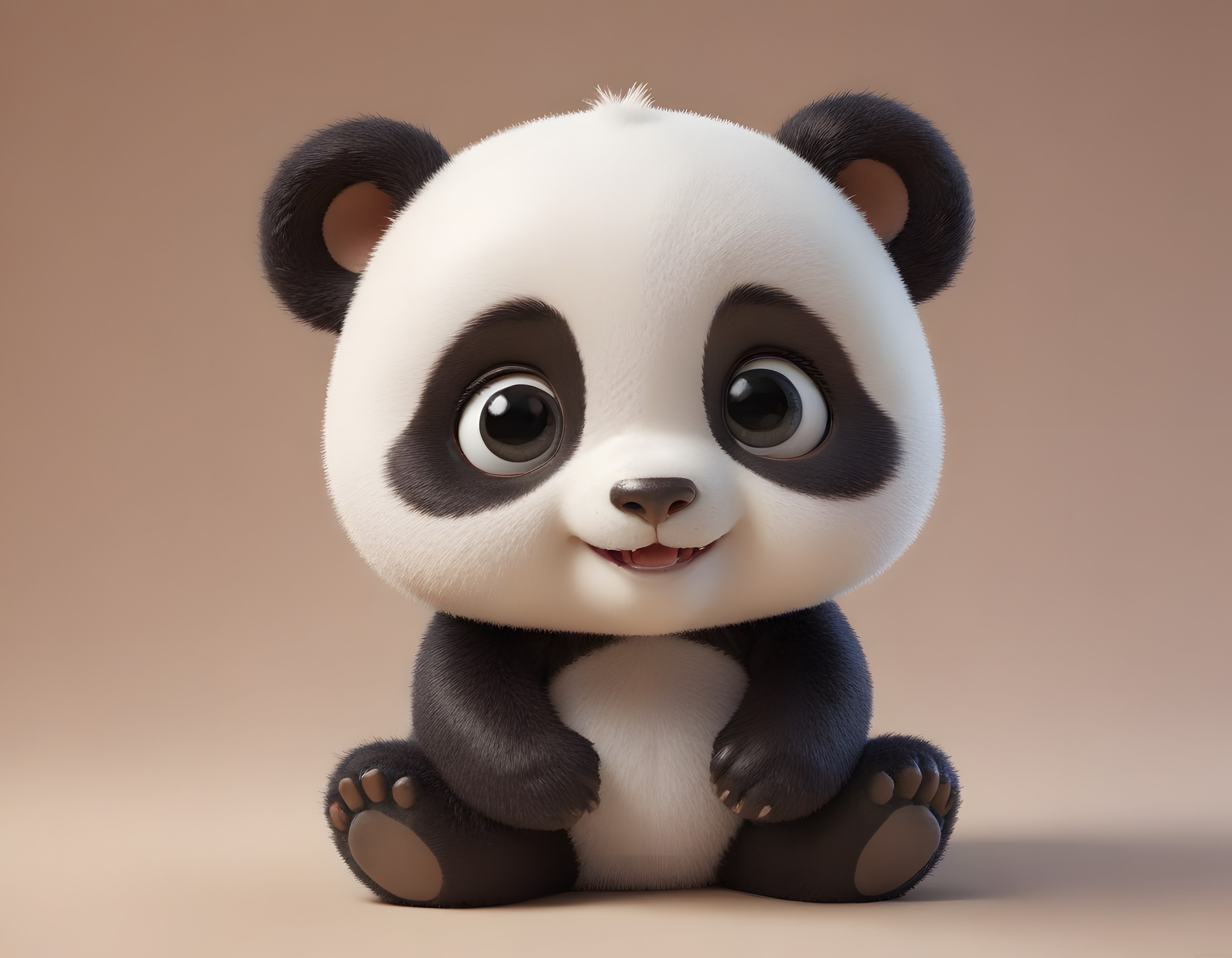 Sevimli 3D animasyon panda yavrusu, büyük gözlü yumuşak tüylü illüstrasyon