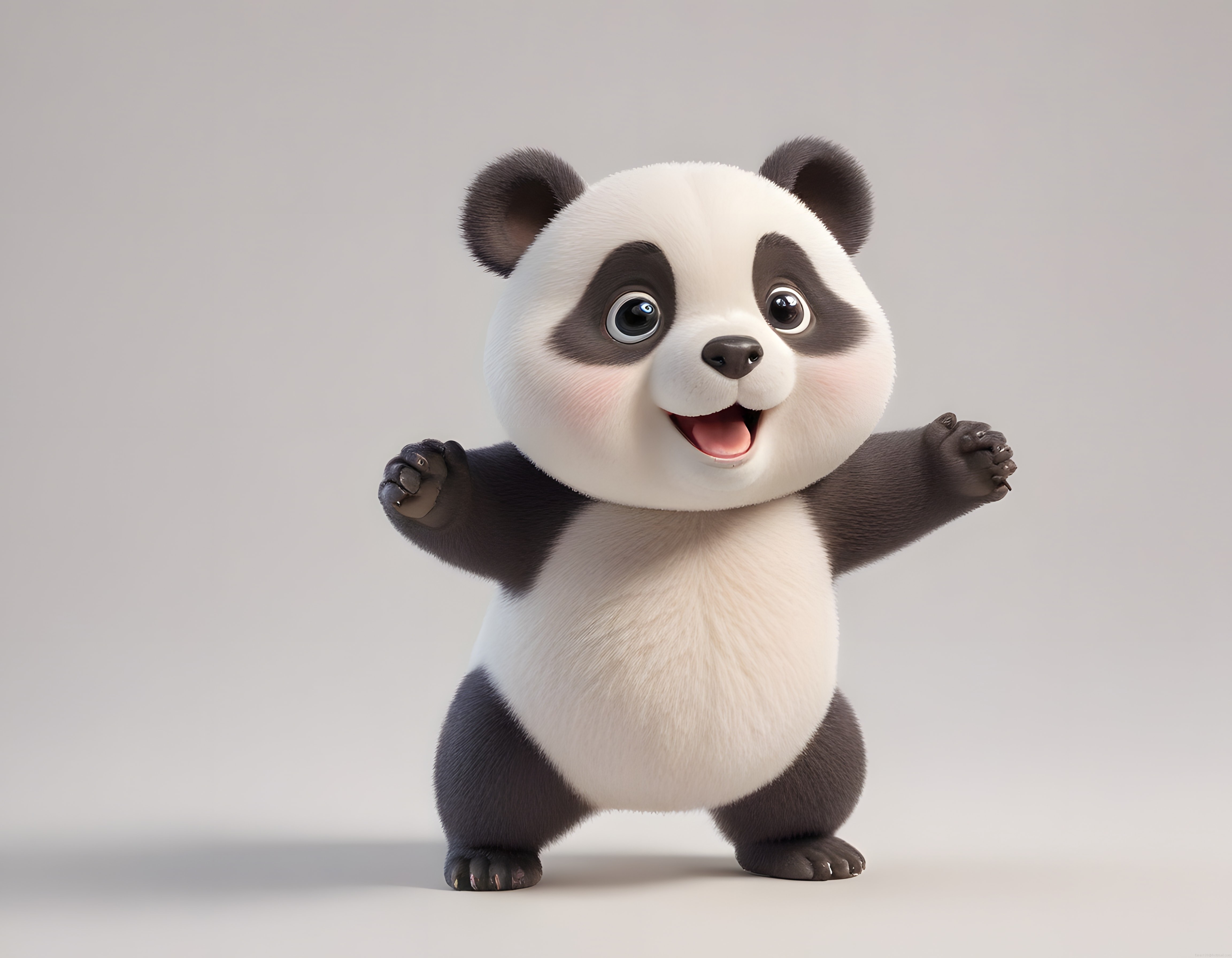 Sevimli 3D Animasyon Panda Yavrusu Kollarını Açmış Gülümsüyor