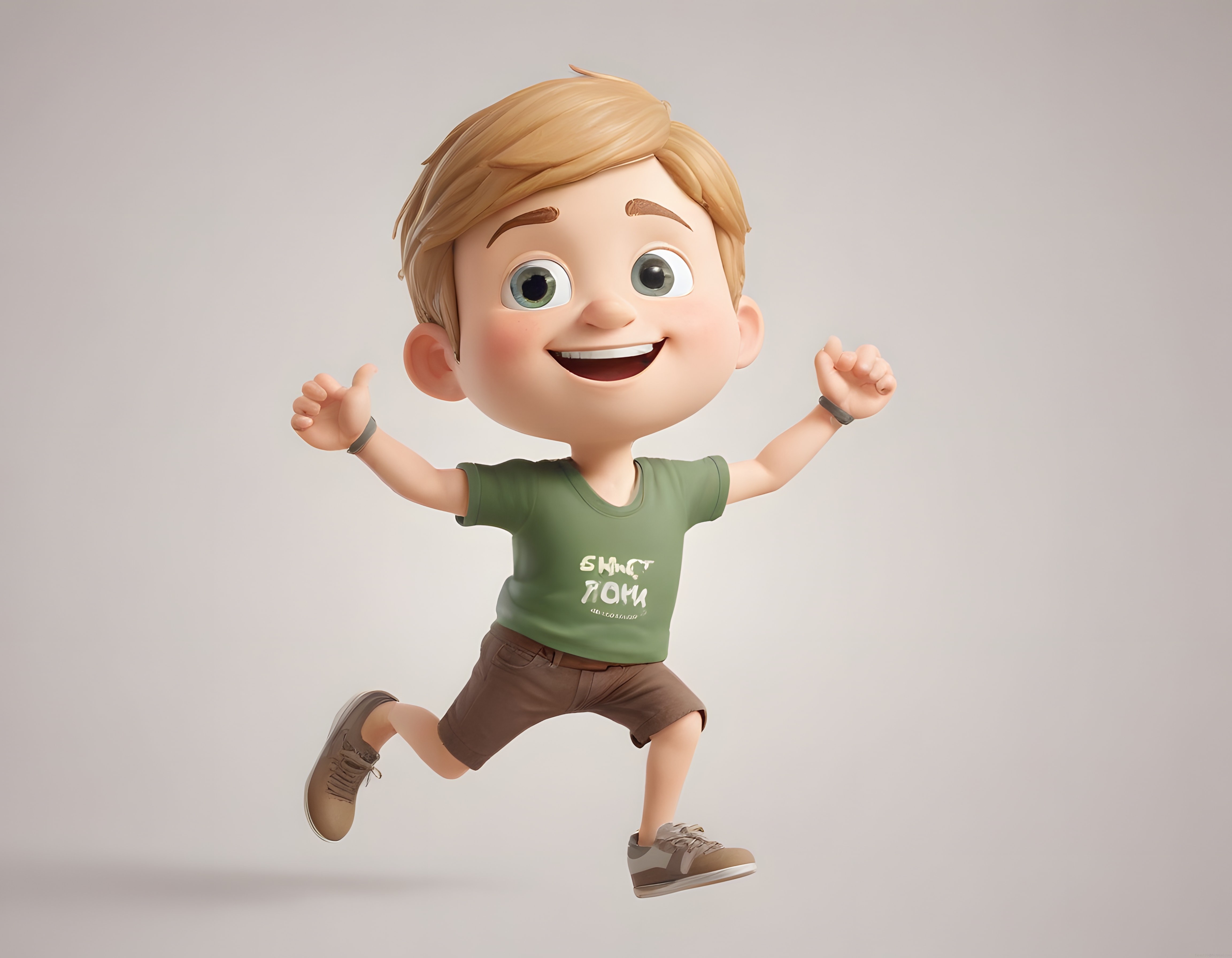 Sevimli 3D Animasyon Sarışın Erkek Çocuk Karakteri Neşeyle Koşarken