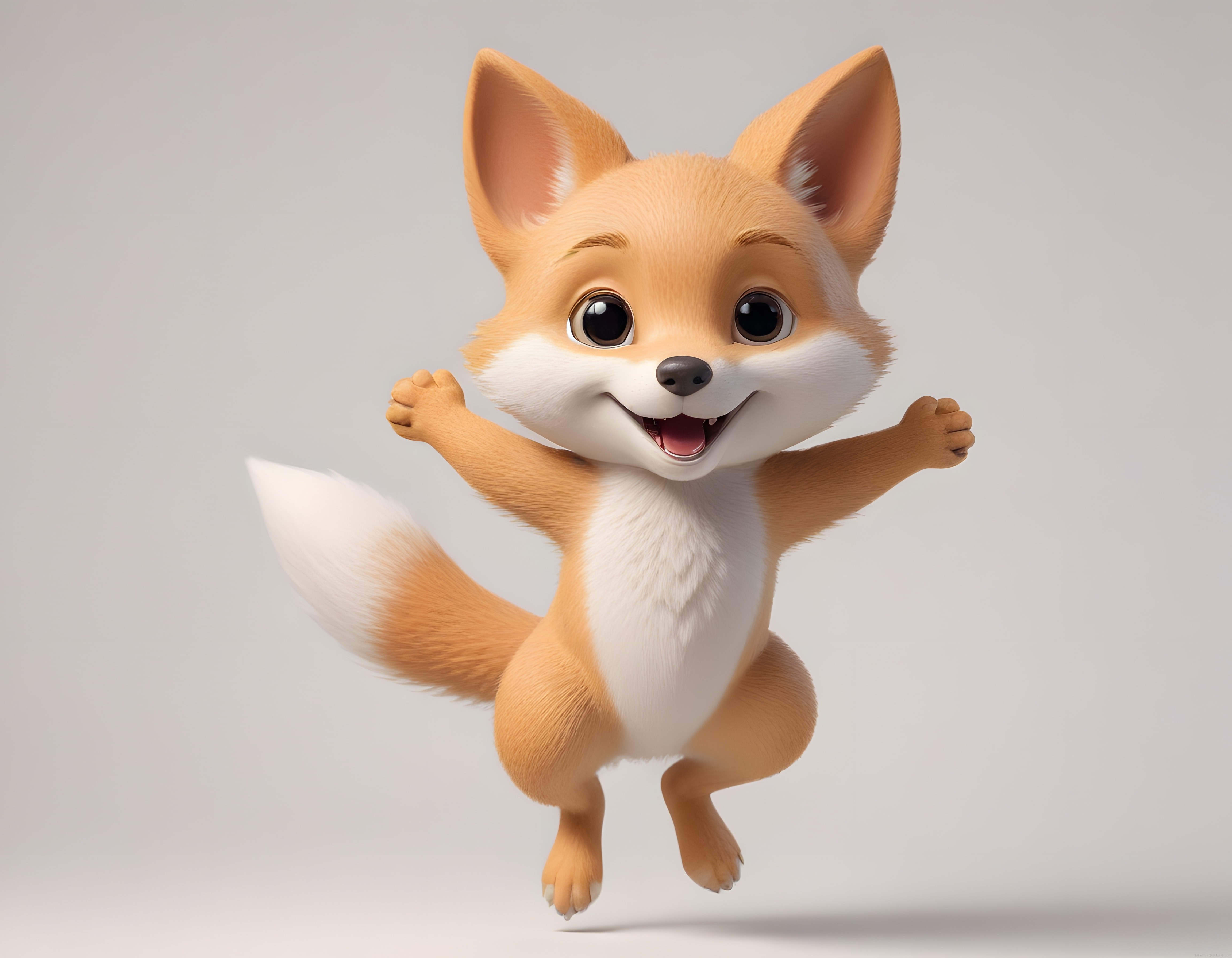 Sevimli 3D Animasyon Tilki Yavrusu Karakteri Neşeli Pozda Zıplıyor