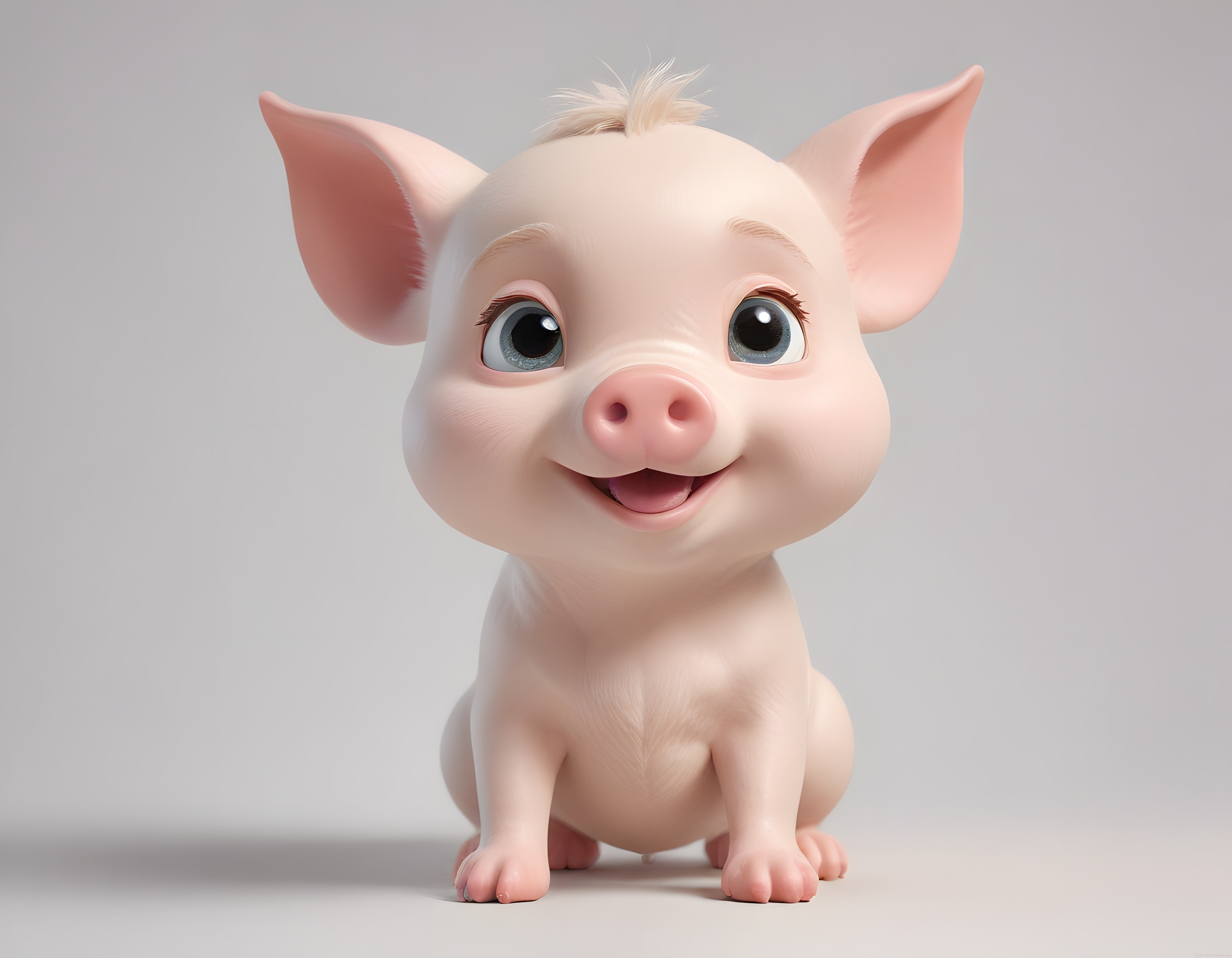 Sevimli 3D Animasyon Yavru Domuz Karakteri Büyük Kulaklarıyla Gülümsüyor