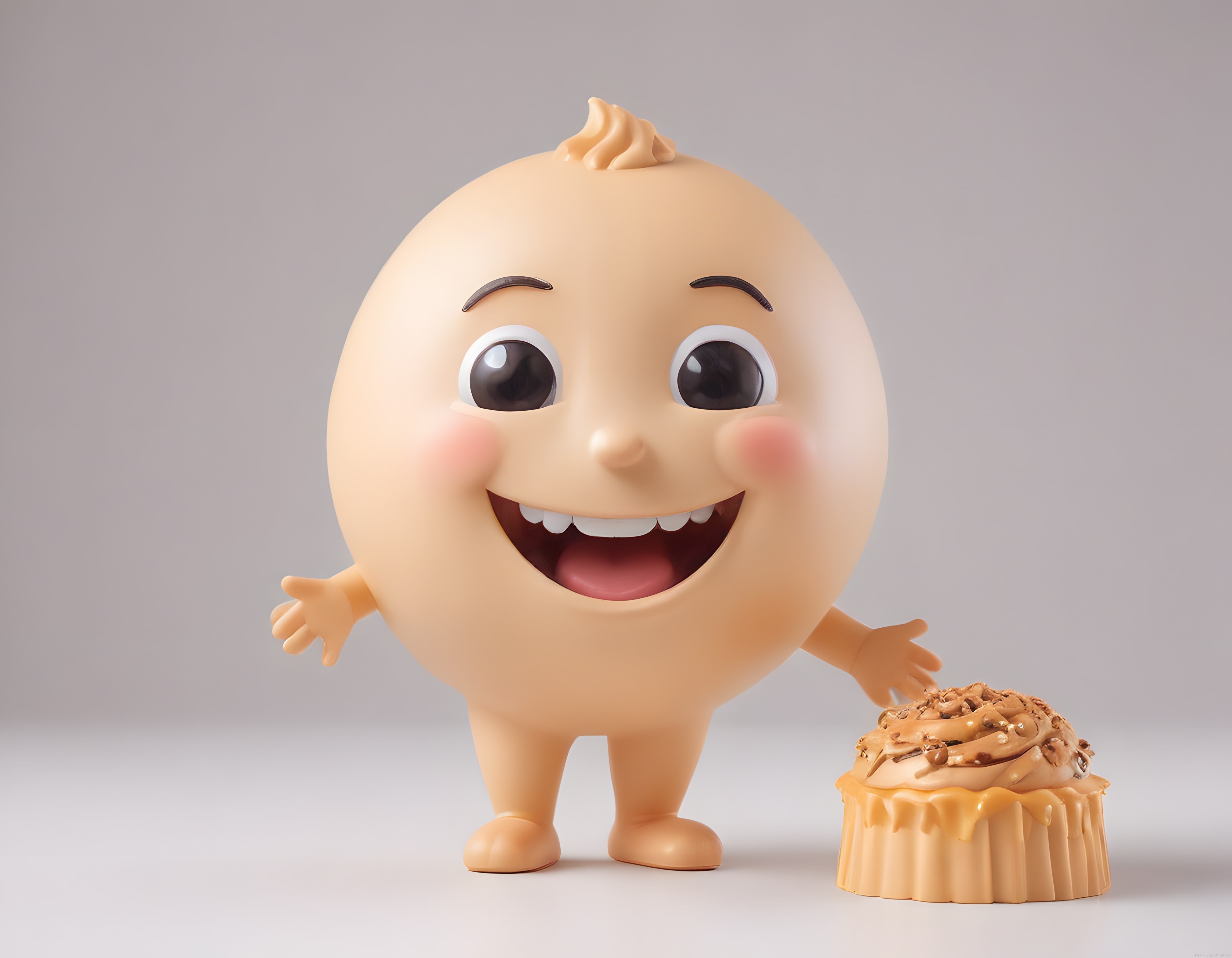 Sevimli 3D Animasyon Yumurta Karakteri ve Karamel Cupcake Tatlı Tasarımı