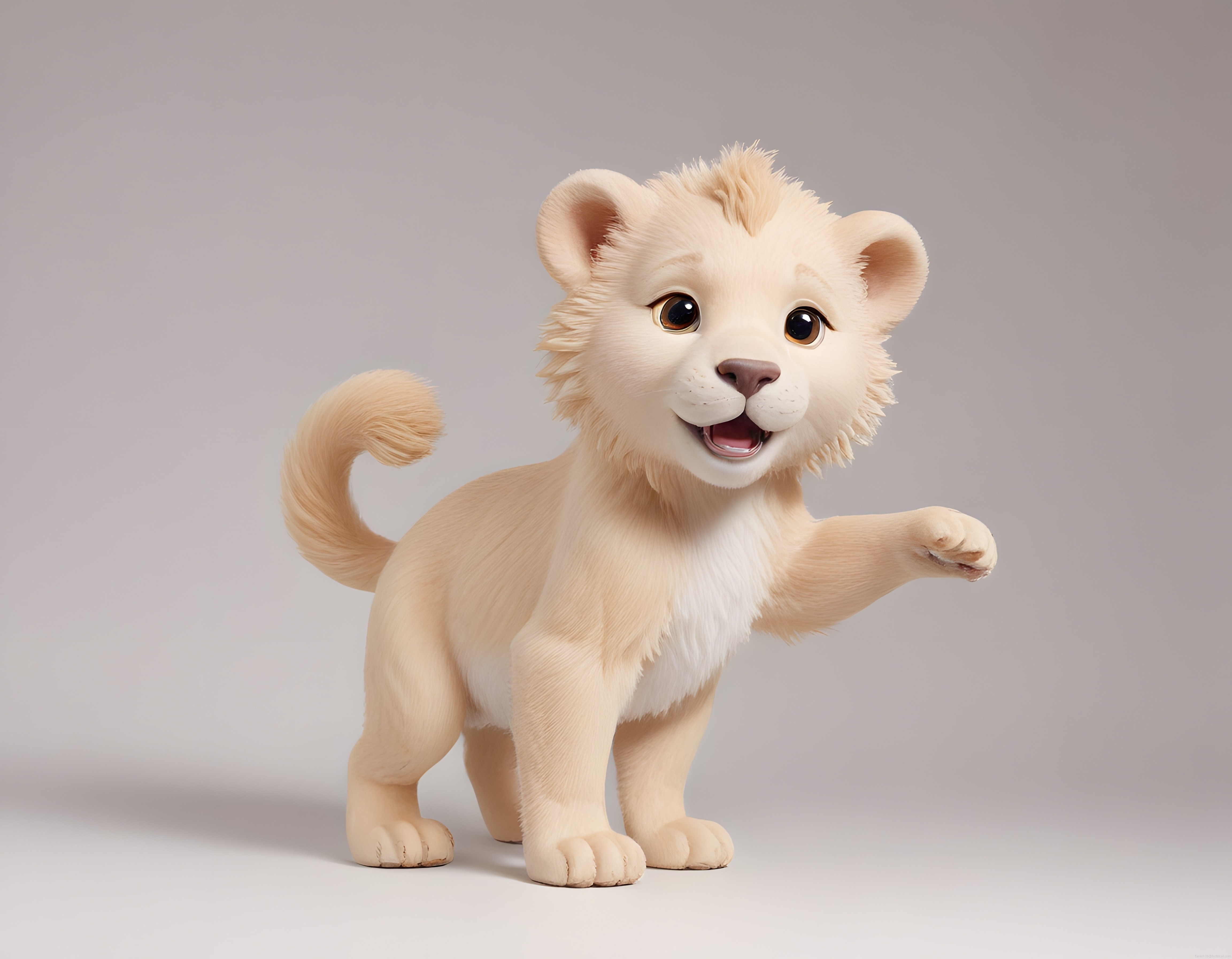 Sevimli 3D Aslan Yavrusu Karakteri: Yumuşak Tüylü ve Neşeli Dijital Heykel
