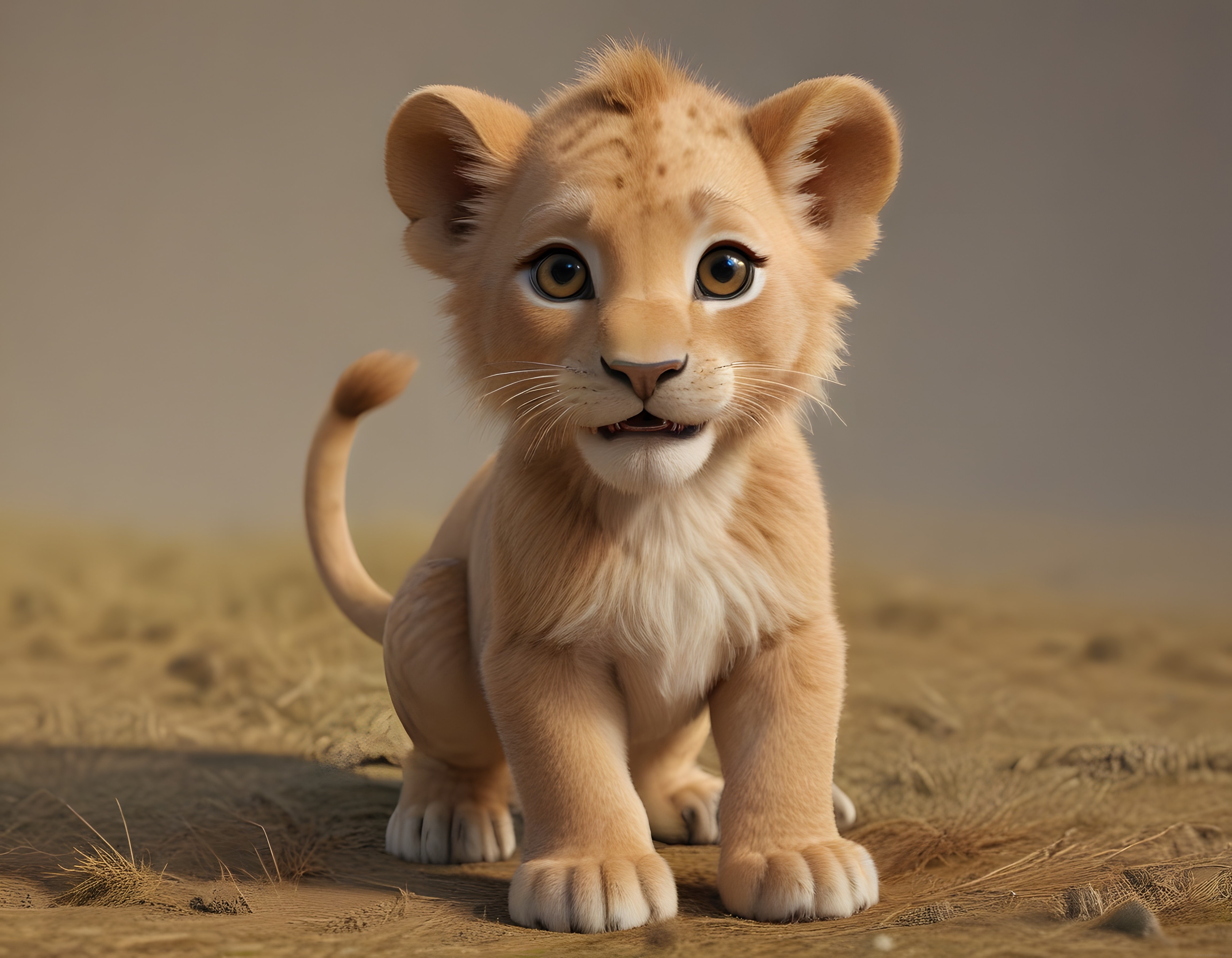Sevimli 3D Aslan Yavrusu Render: Büyüleyici Gözlü Safari Bebeği