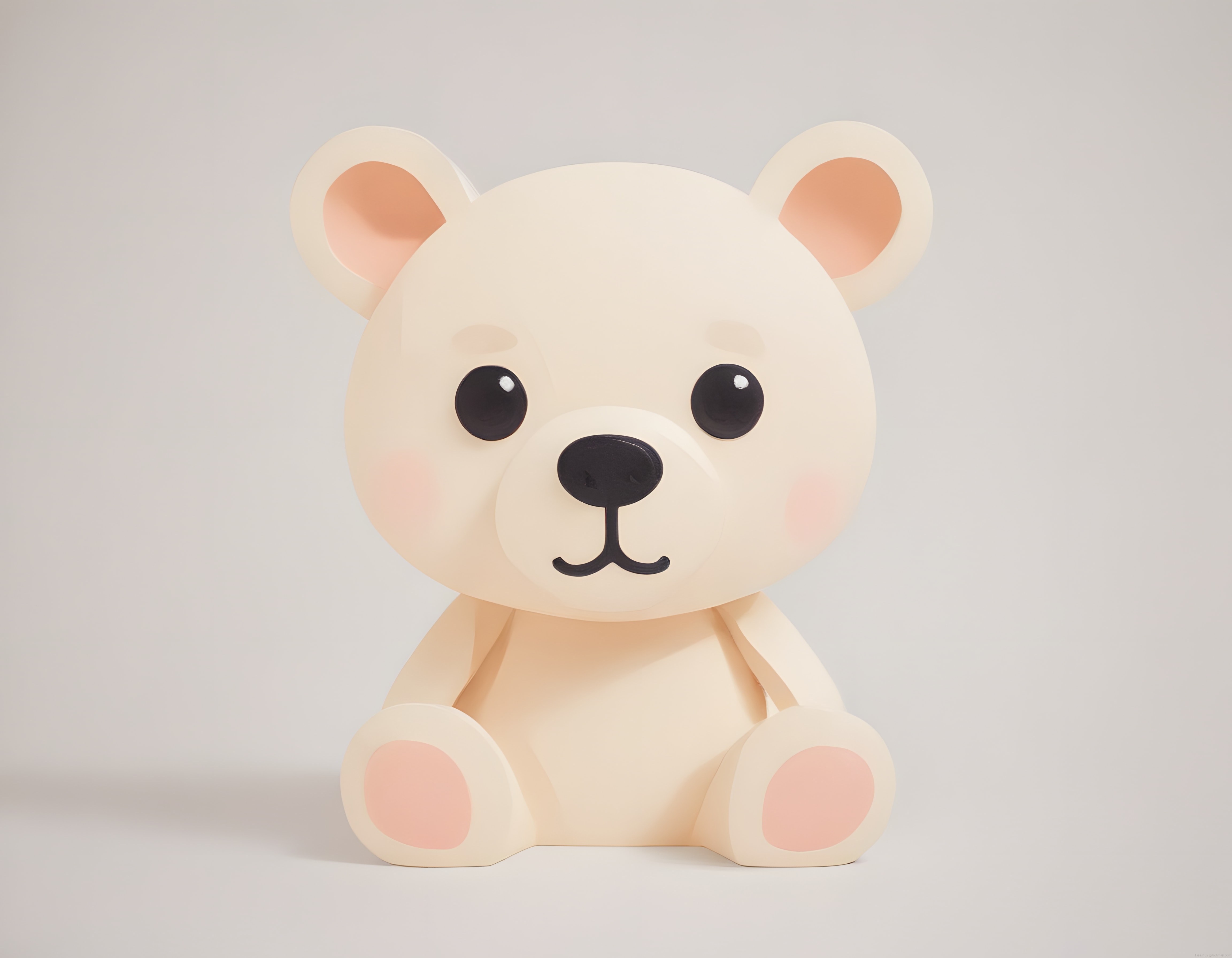 Sevimli 3D ayı karakteri, pastel tonlarda minimalist tasarım ve masum duruş