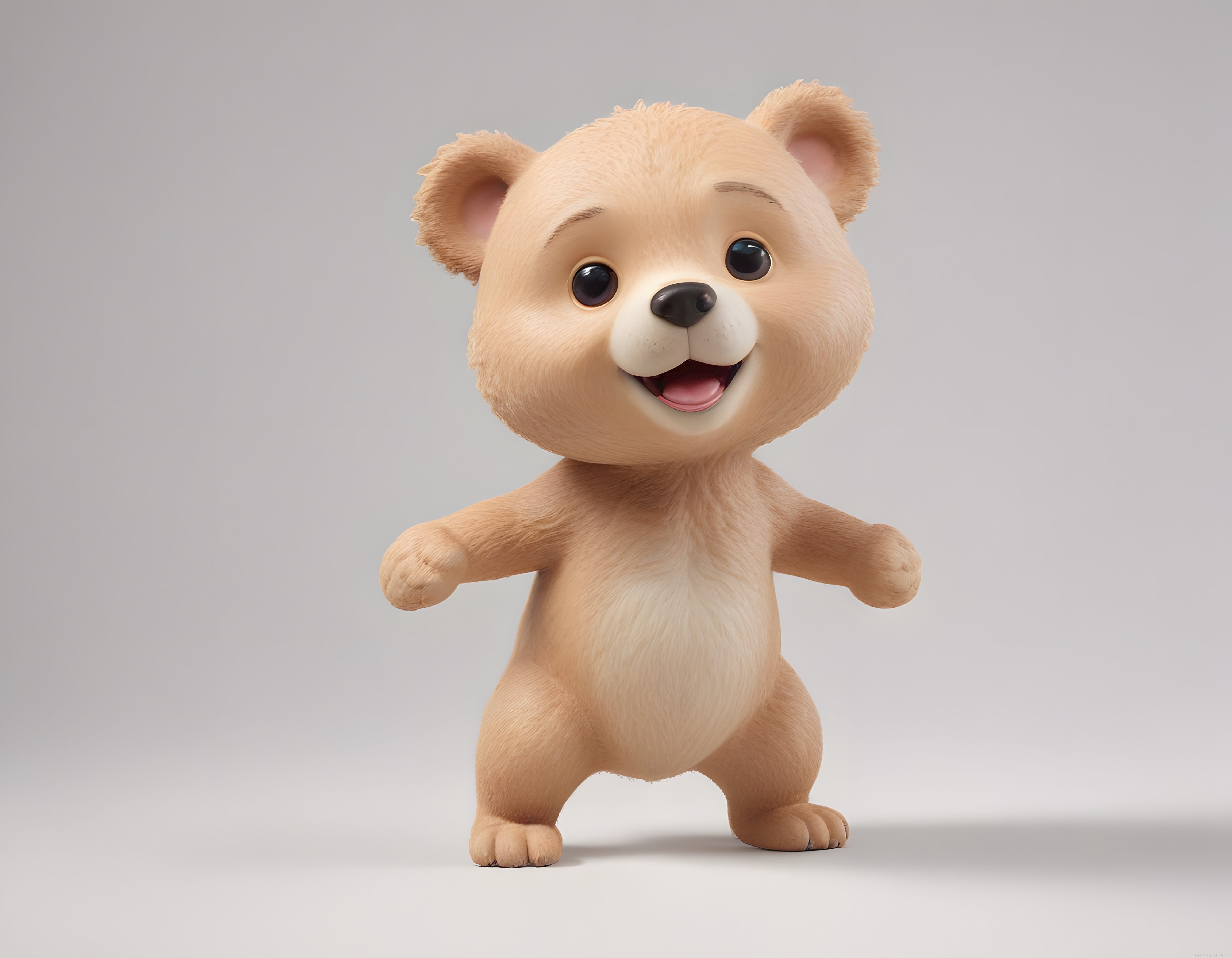Sevimli 3D Ayıcık Maskot: Sıcak Tonlarda Mutlu Animasyon Karakteri