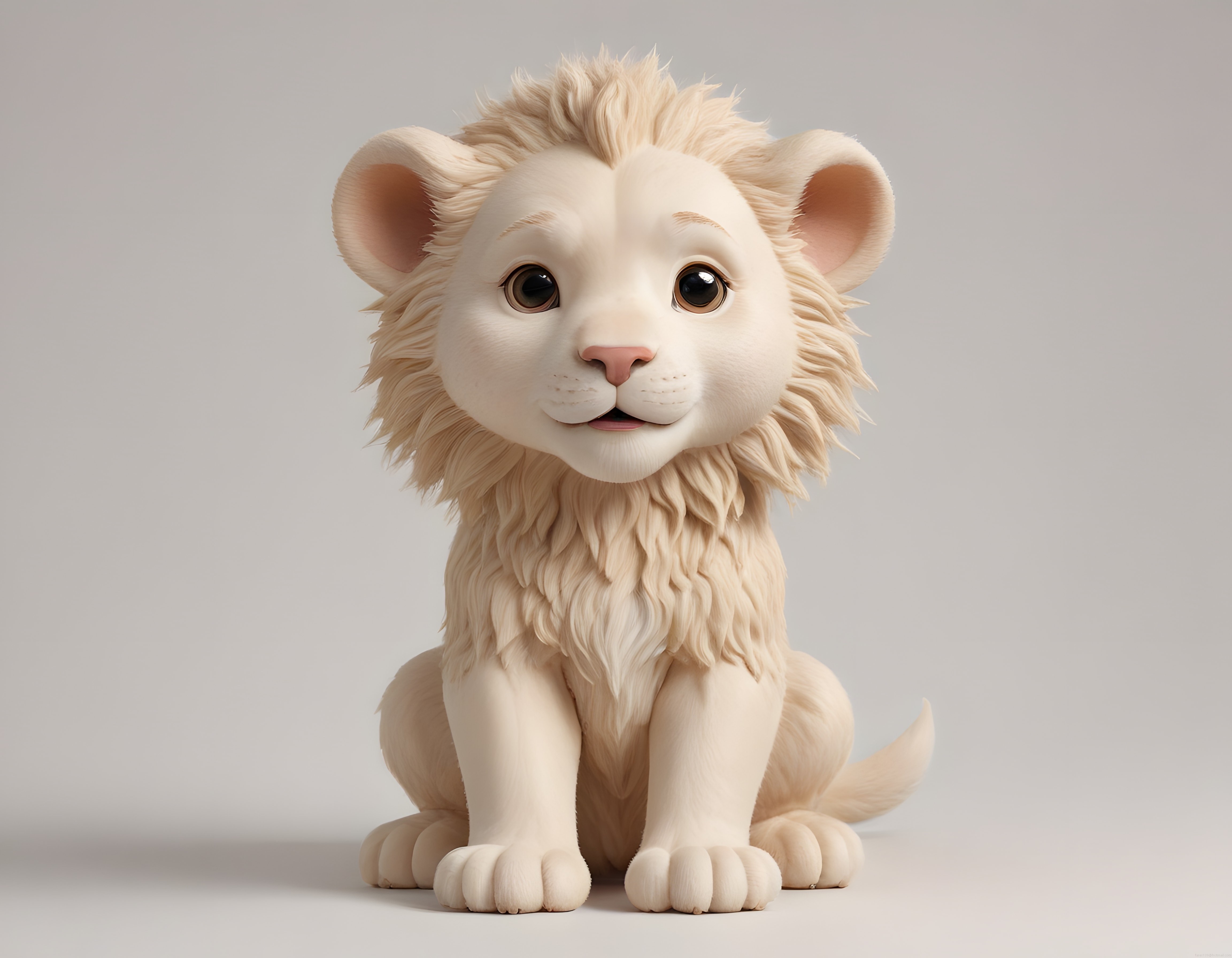 Sevimli 3D Bebek Aslan Karakteri: Yumuşak Tüylü Masum Stüdyo Portresi