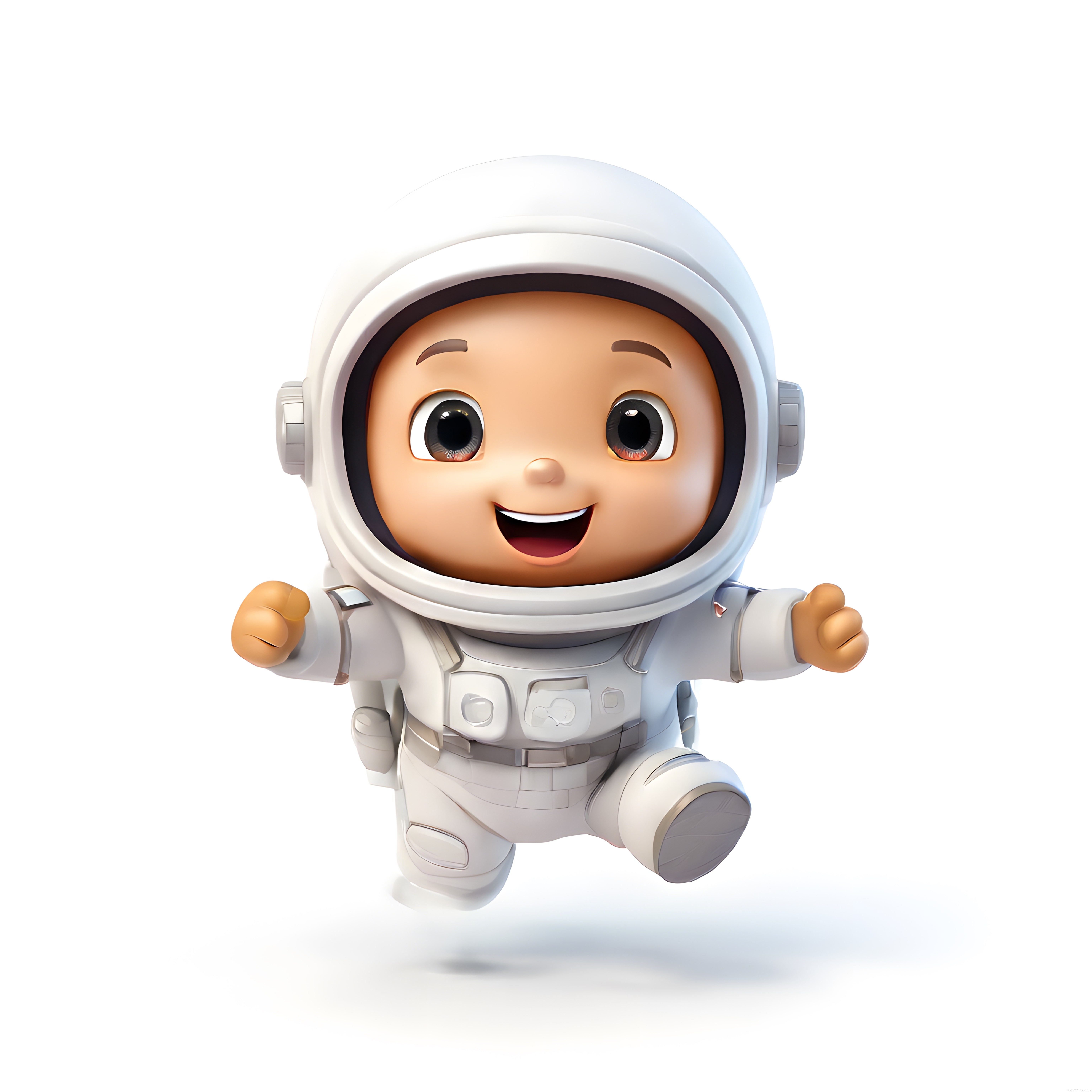 Sevimli 3D Bebek Astronot Karakteri, Beyaz Uzay Giysisiyle Gülümseyen Çizgi Film Figürü