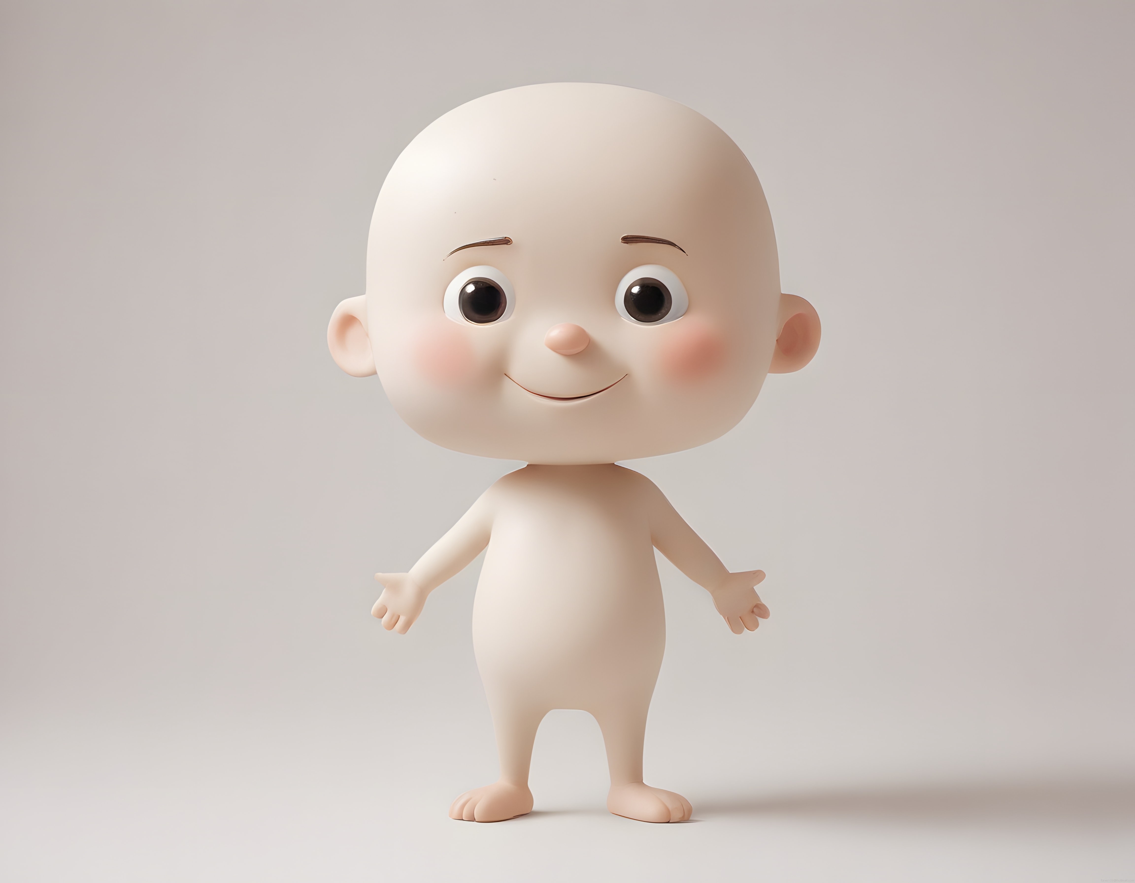 Sevimli 3D Bebek Karakter: Gülümseyen Çizgi Film Figürü ve Minimal Tasarım