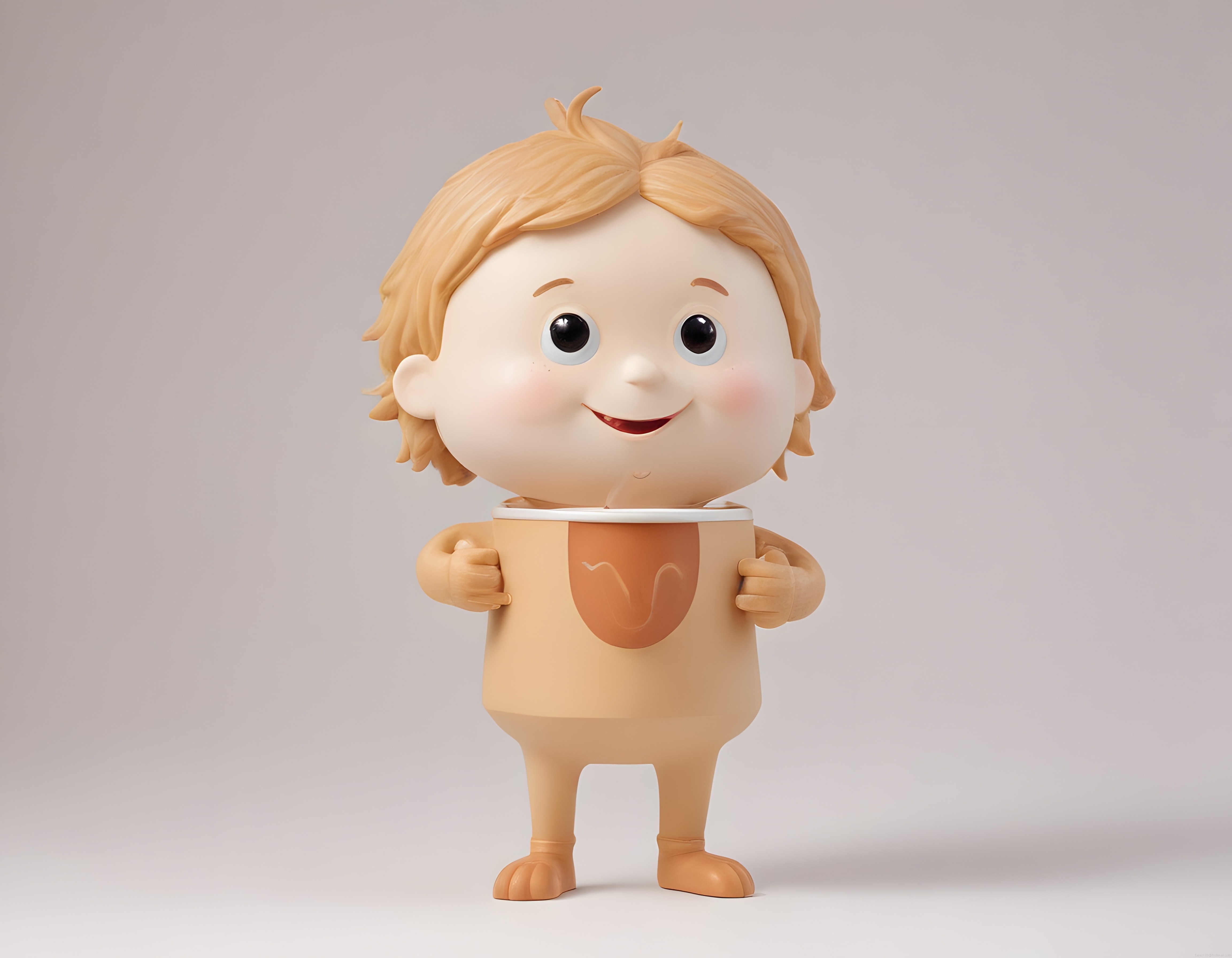 Sevimli 3D Bebek Karakter, Kahve Çekirdekli Minik Figür ve Yumuşak Renkli Oyuncak Tasarımı