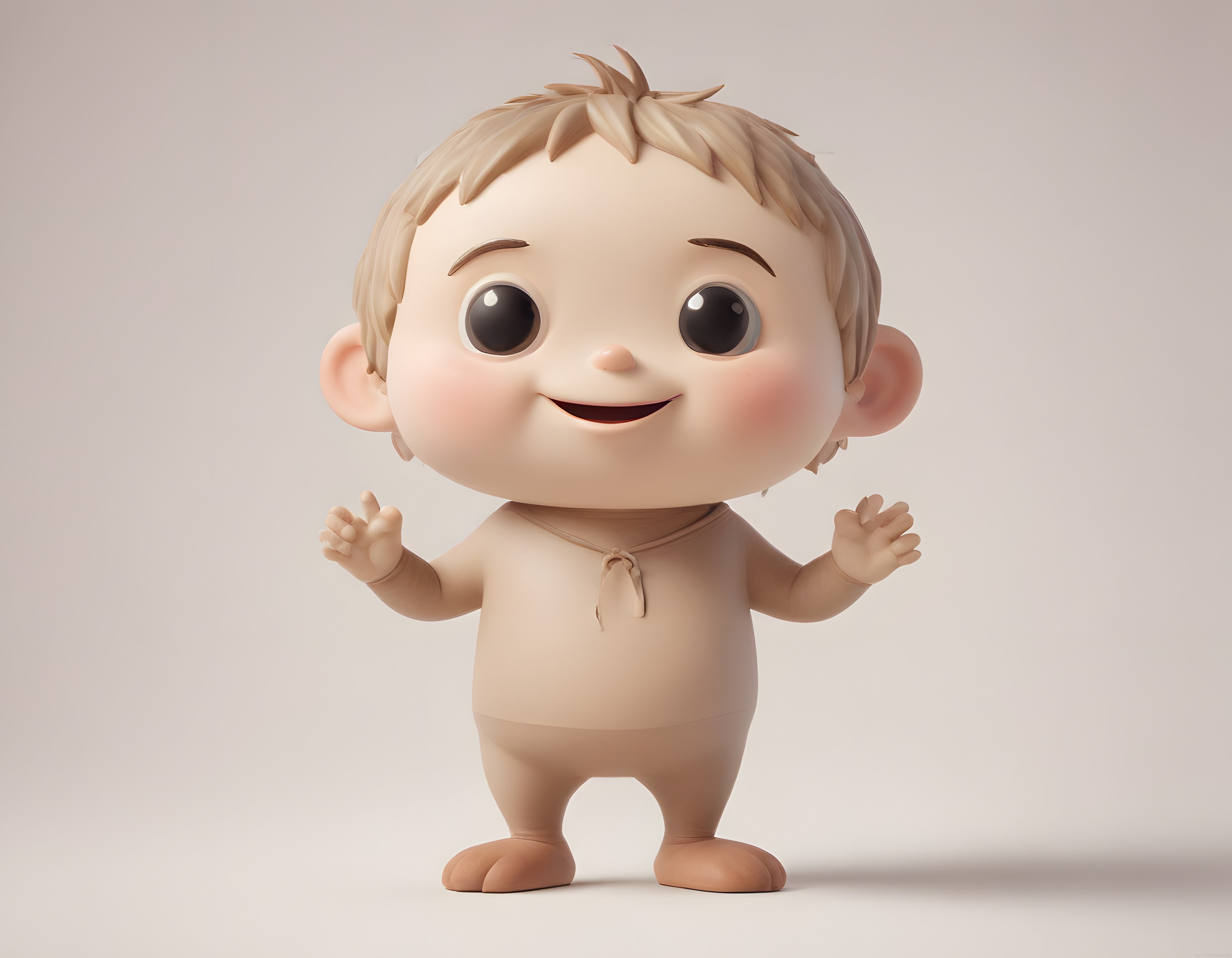 Sevimli 3D Bebek Karakteri: Büyük Gözlü Gülümseyen Çizgi Film Figürü
