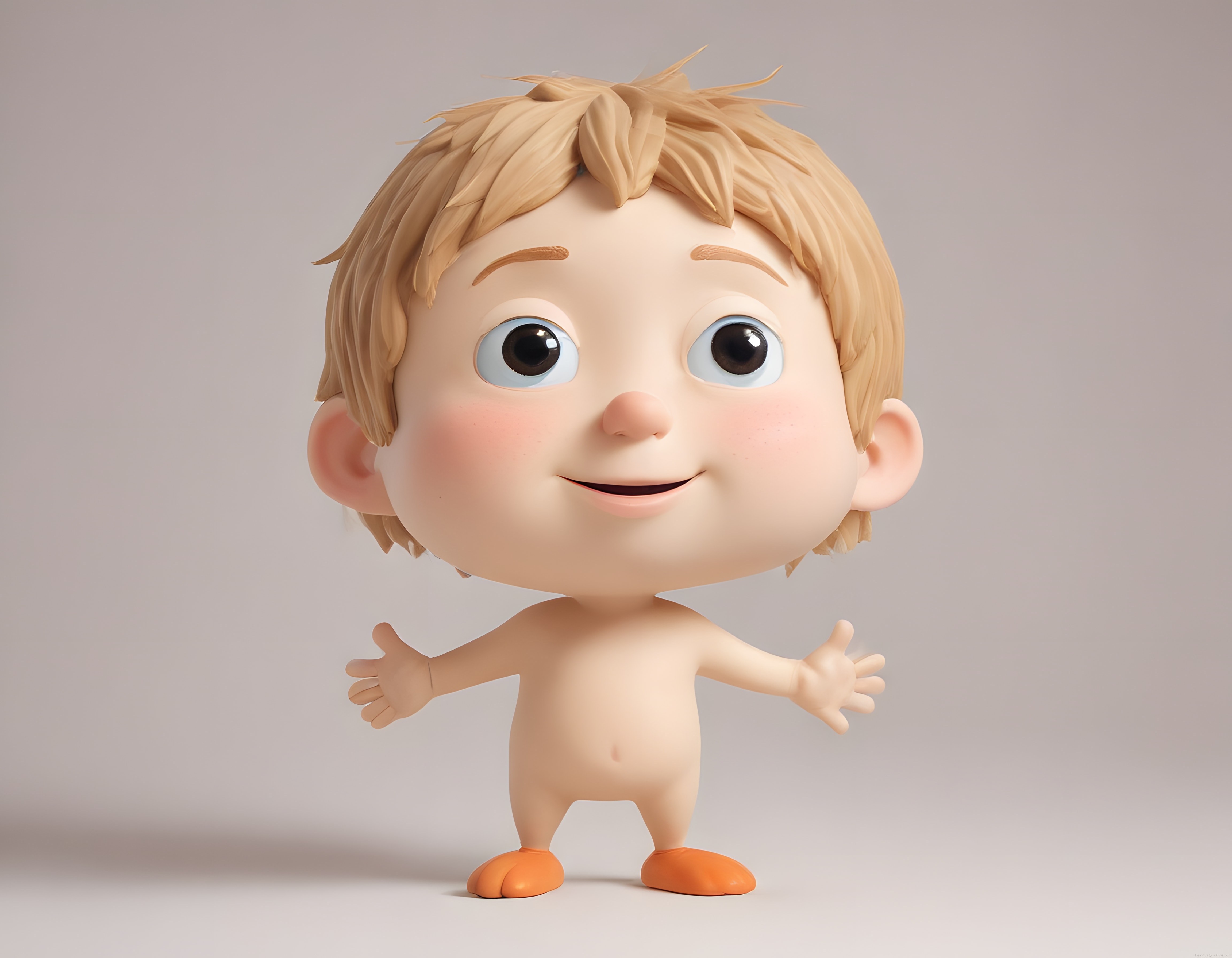 Sevimli 3D Bebek Karakteri: Büyük Gözlü Sarı Saçlı Çizgi Film Figürü