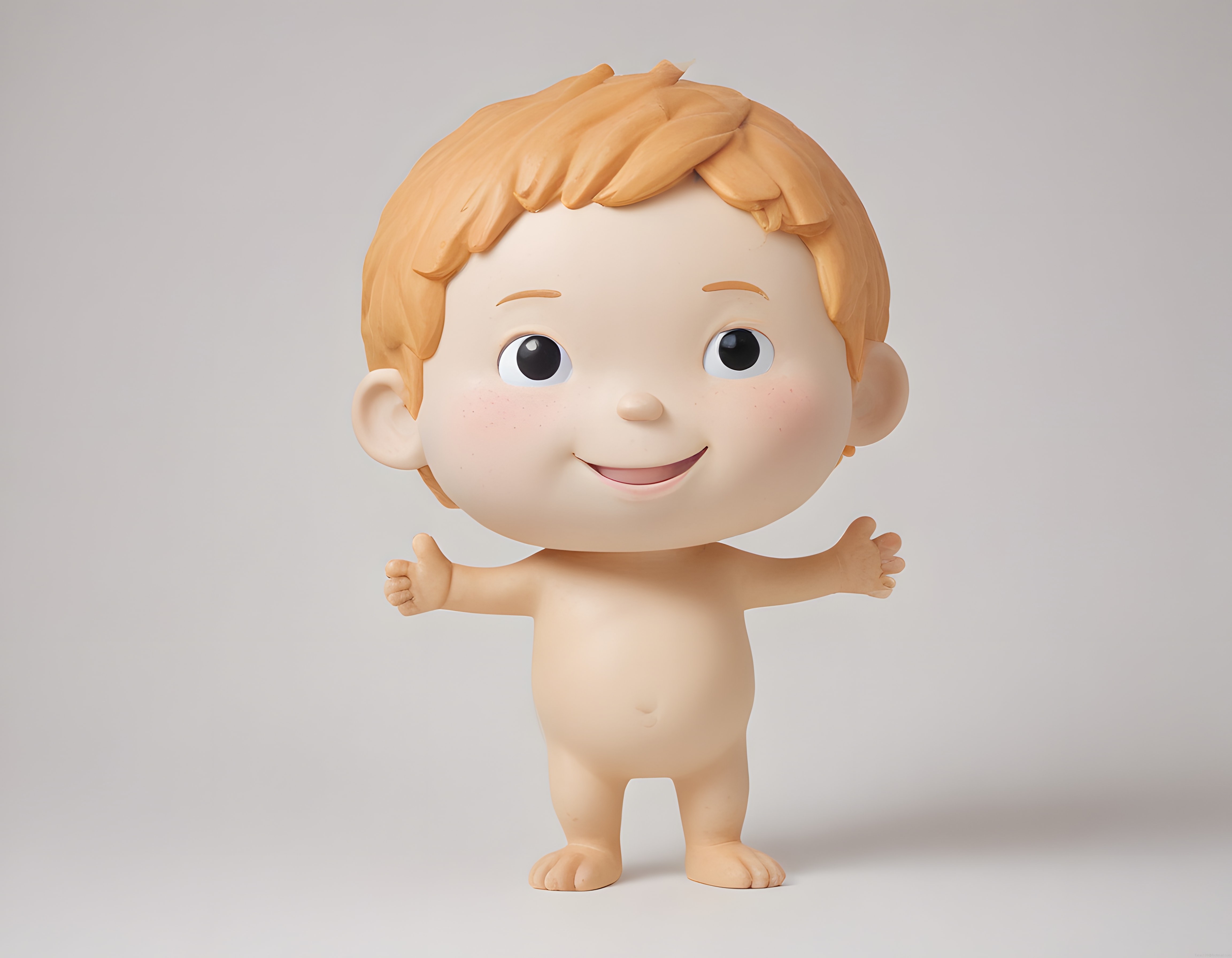 Sevimli 3D Bebek Karakteri, Büyük Gözlü ve Turuncu Saçlı Çizgi Film Modeli