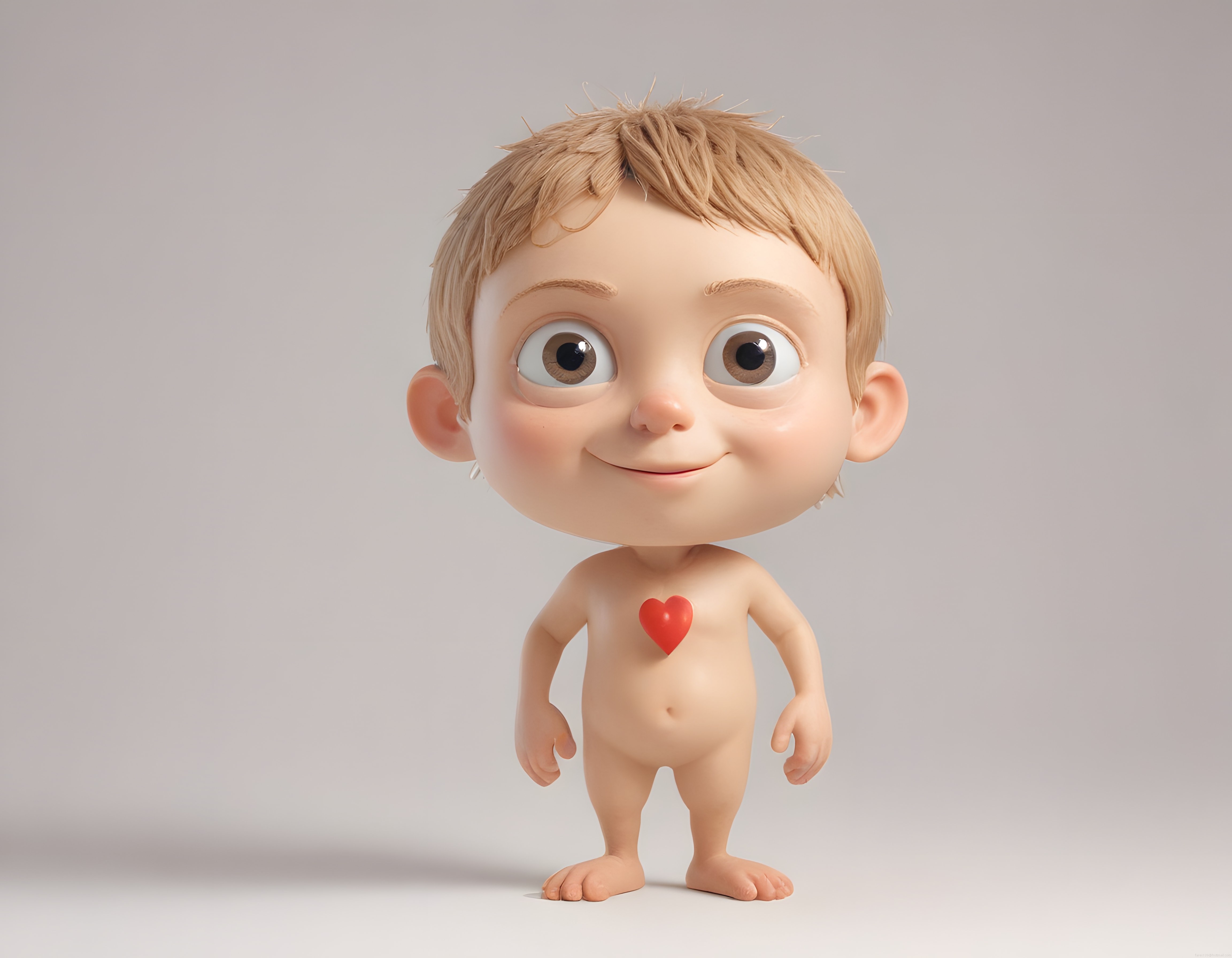 Sevimli 3D Bebek Karakteri ve Kırmızı Kalp Sembolü ile Minimalist Tasarım